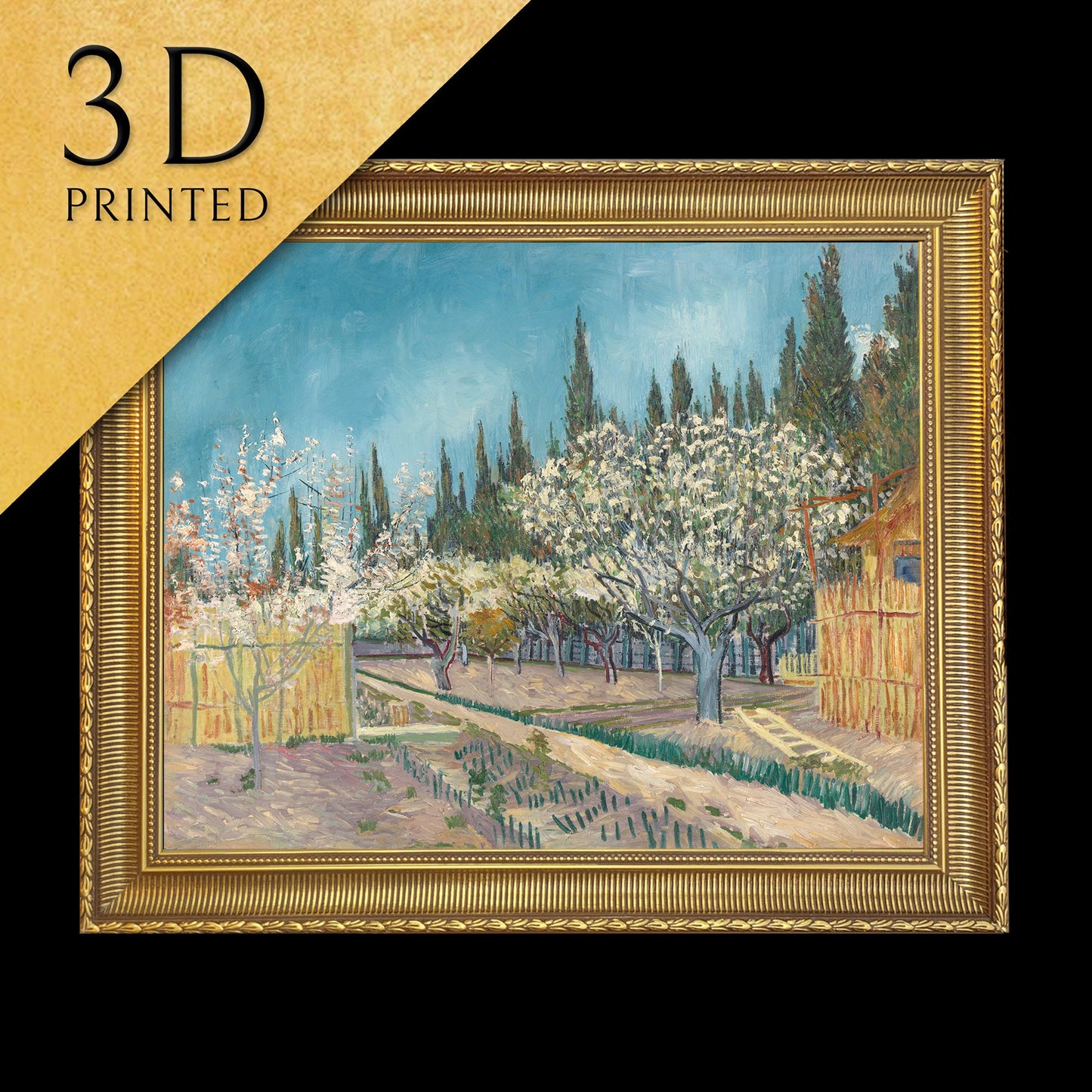 Orchard bordered by cypresses by Vincent Van Gogh, 3d Printed with texture and brush strokes looks like original oil painting.