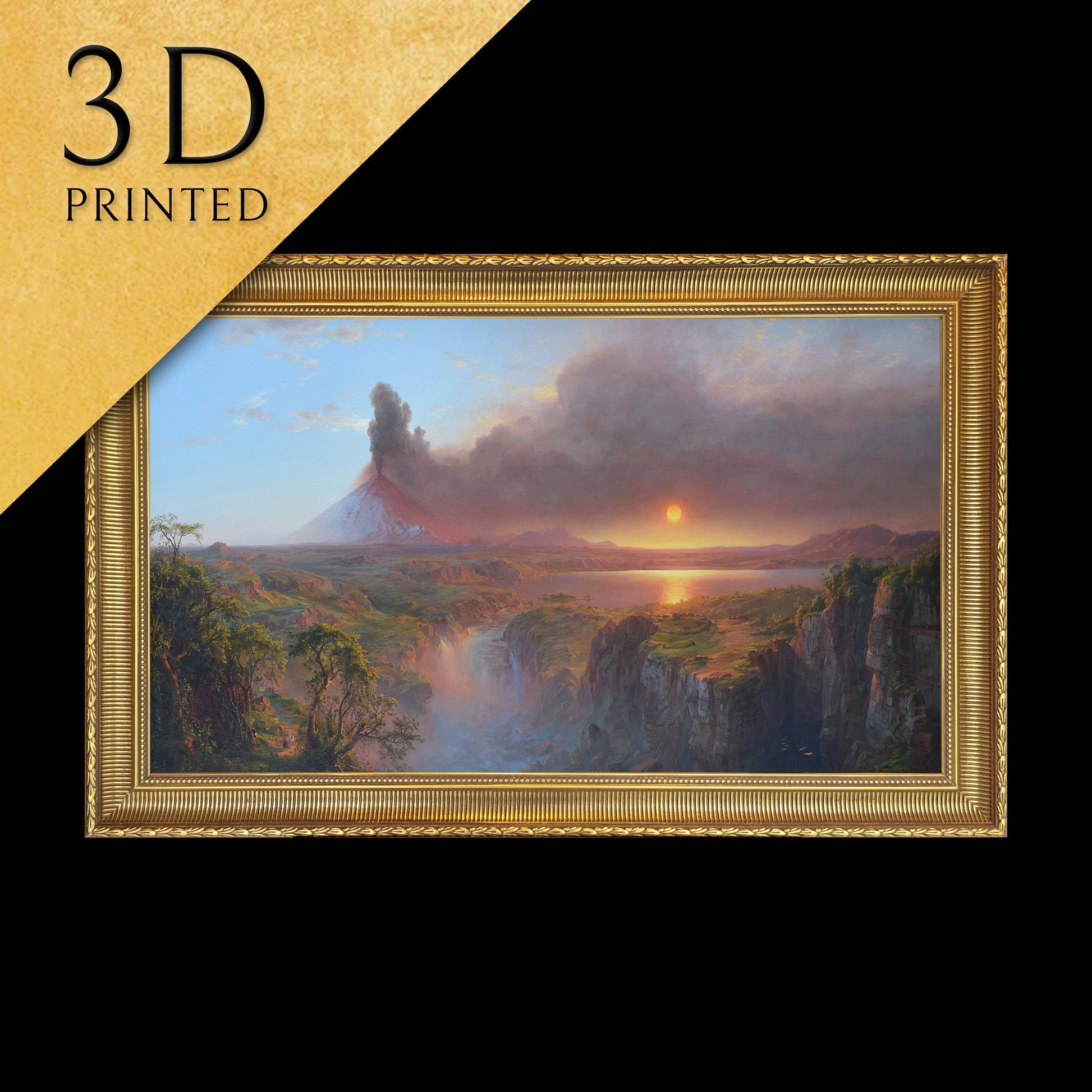 Cotopaxi by DeWitt Boutelle and Frederic Church,3d Printed with texture and brush strokes looks like original oil painting, sunset art print