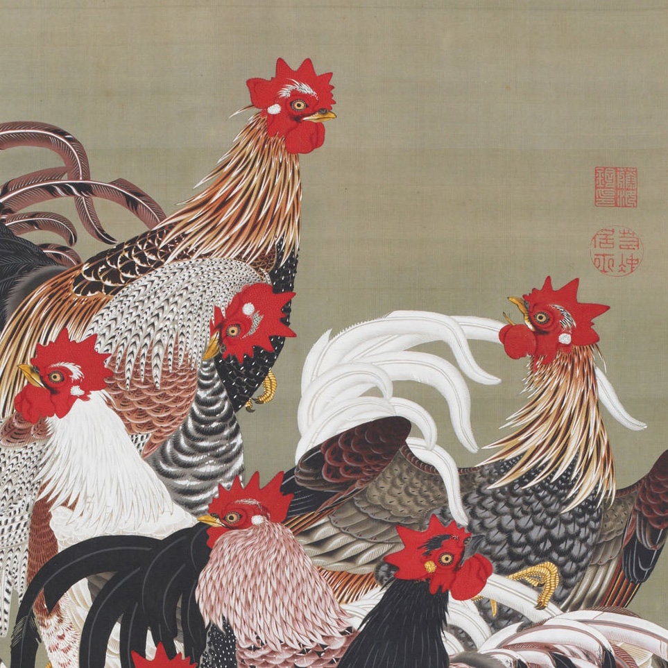 Ito Jakuchu Fowls Print: 3D Textured Oil Painting Reproduction