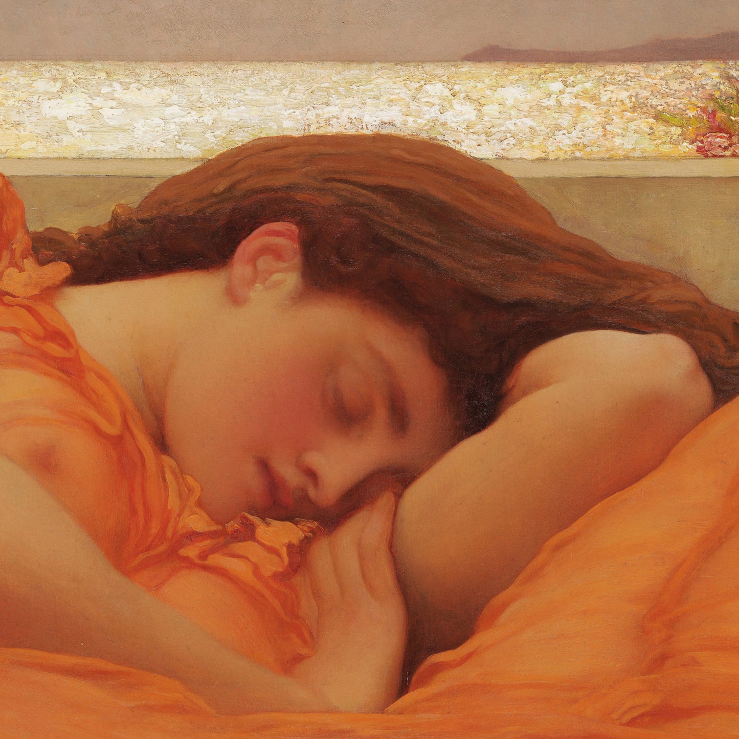 Flaming June 3D Print: Frederic Leighton Textured Oil Painting Reproduction