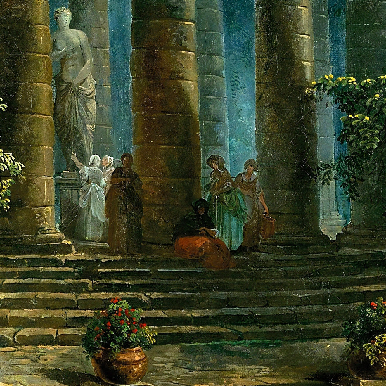 The Bathing Pool by Hubert Robert: 3D Textured Art Print