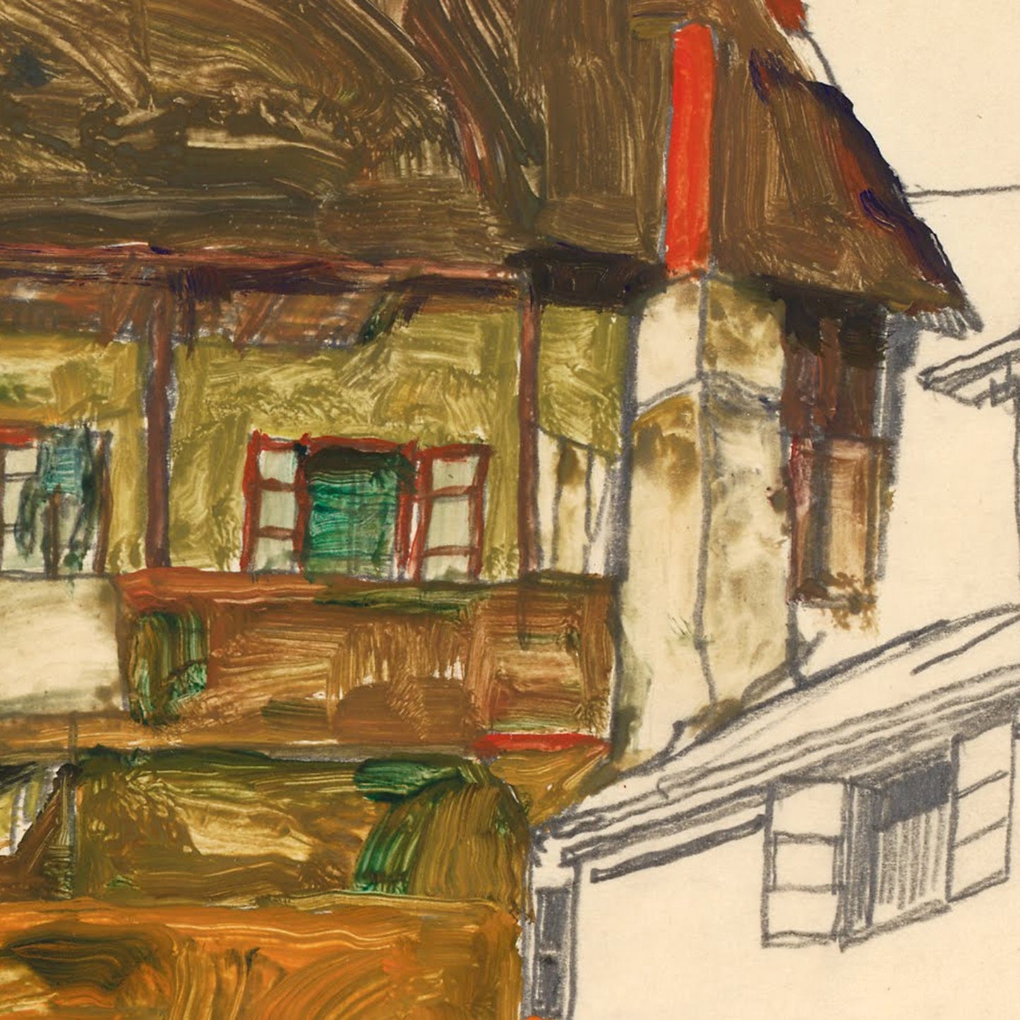 Old Houses in Krumaup by Egon Schiele, 3d Printed with texture and brush strokes looks like original oil painting