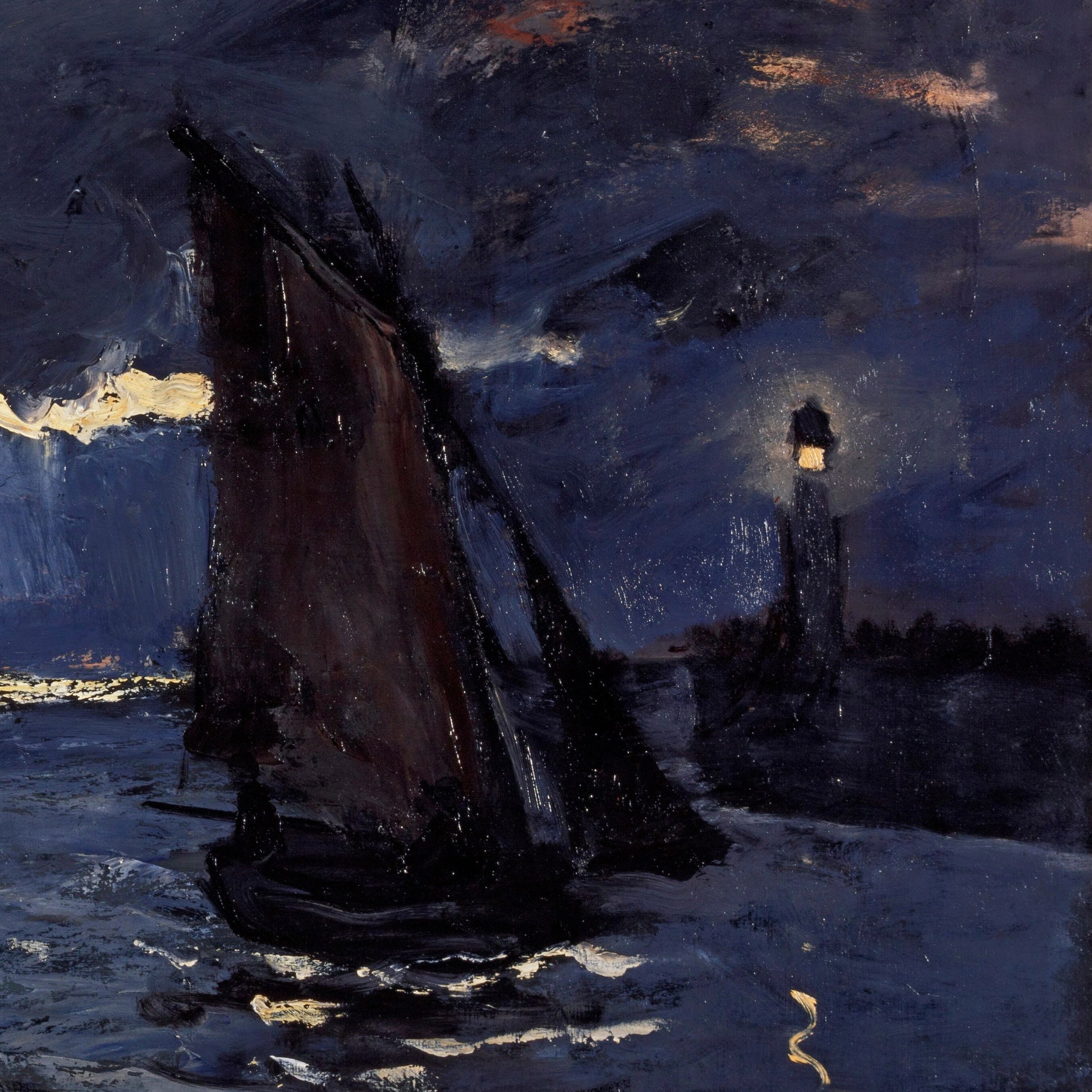 A Seascape, Shipping by Moonlight by Claude Monet, 3d Printed with texture and brush strokes looks like original oil painting