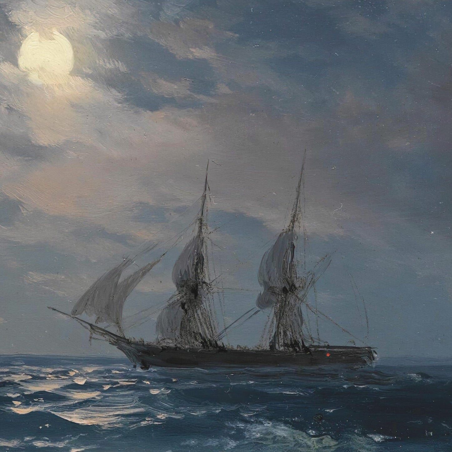 The Brig Mercury in the Moonlight by Ivan Aivazovsky, 3d Printed with texture and brush strokes looks like original oil painting