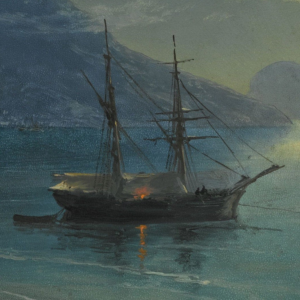 Evening in Crimea by Ivan Aivazovsky, 3d Printed with texture and brush strokes looks like original oil-painting, code:090