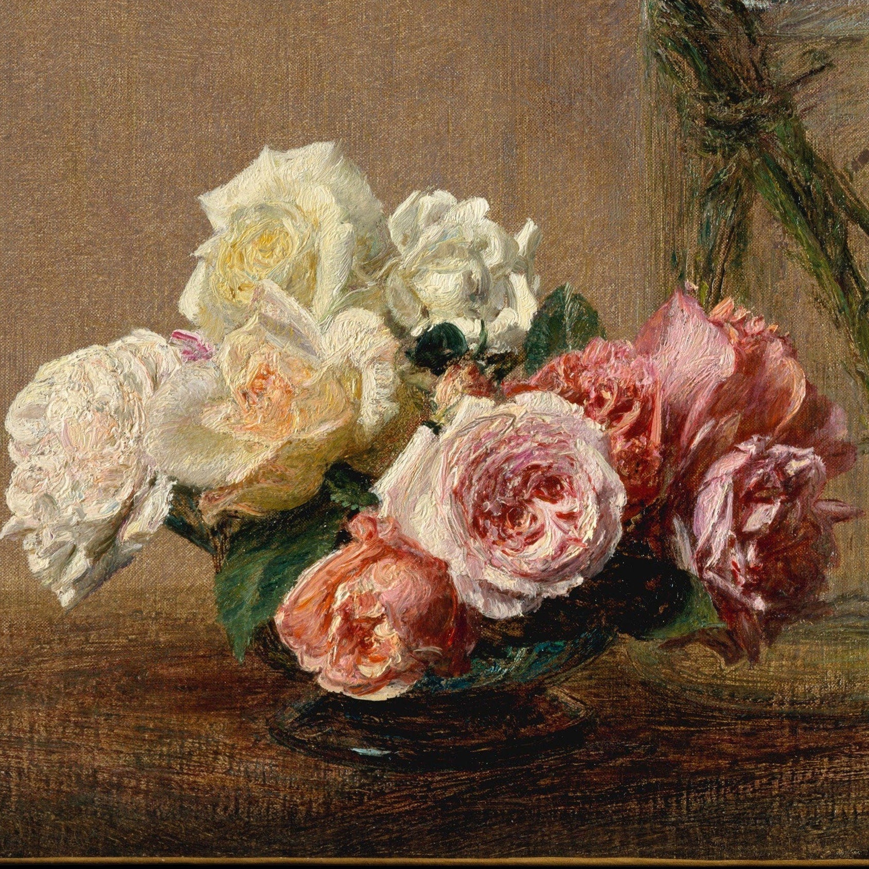 Roses and Lilies by Henri Fantin Latour, 3d Printed with texture and brush strokes looks like original oil painting