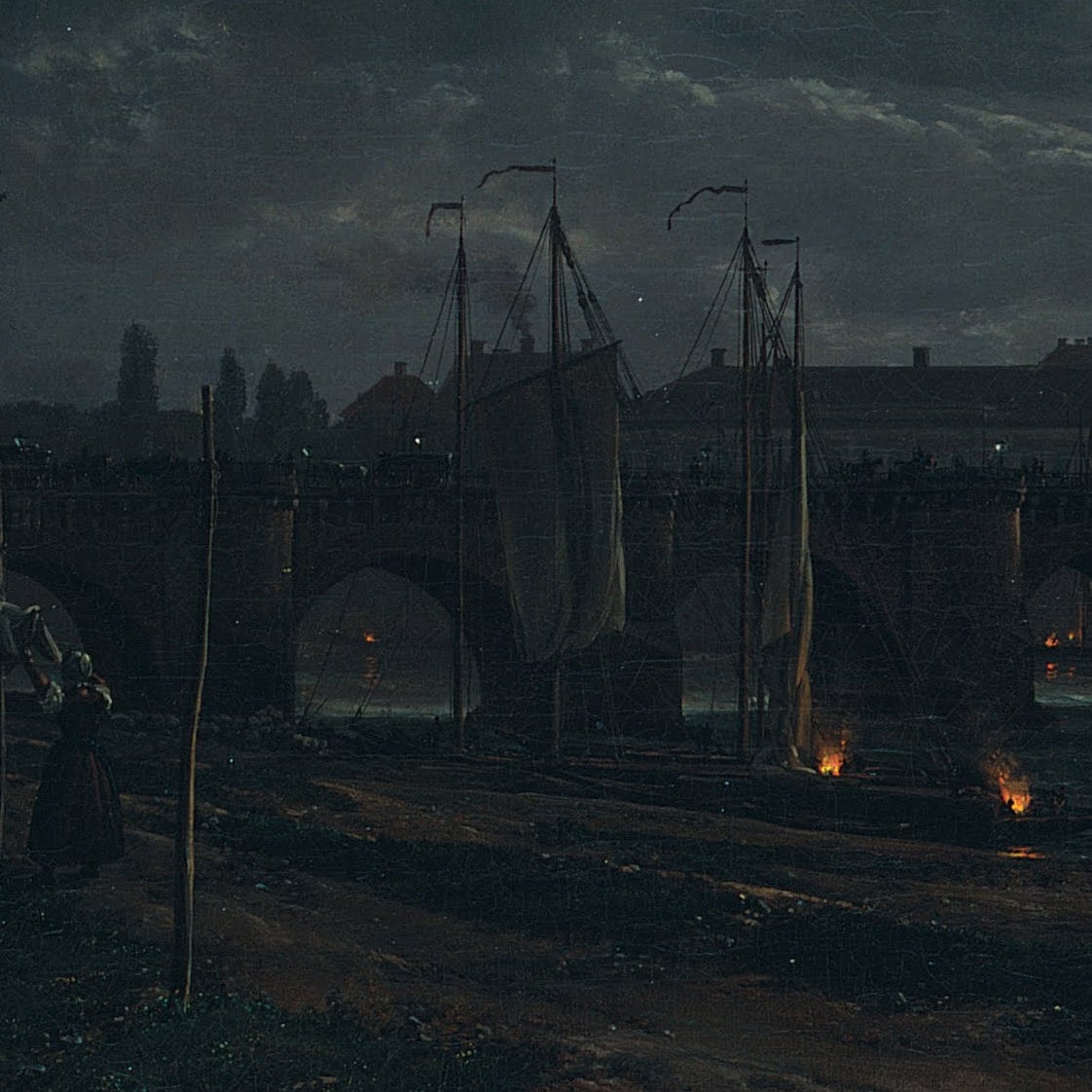 Dresden Moonlight 3D Print: Johan Christian Dahl Textured Oil Painting