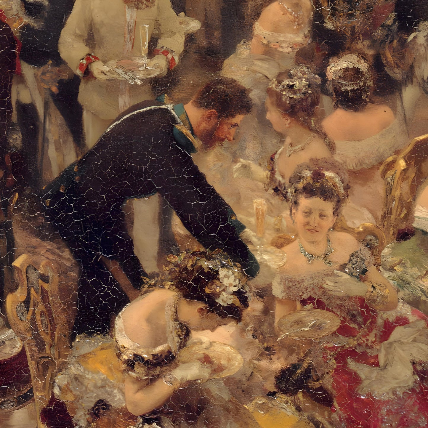 The Dinner at the Ball by Adolph Menzel, 3d Printed with texture and brush strokes looks like original oil painting