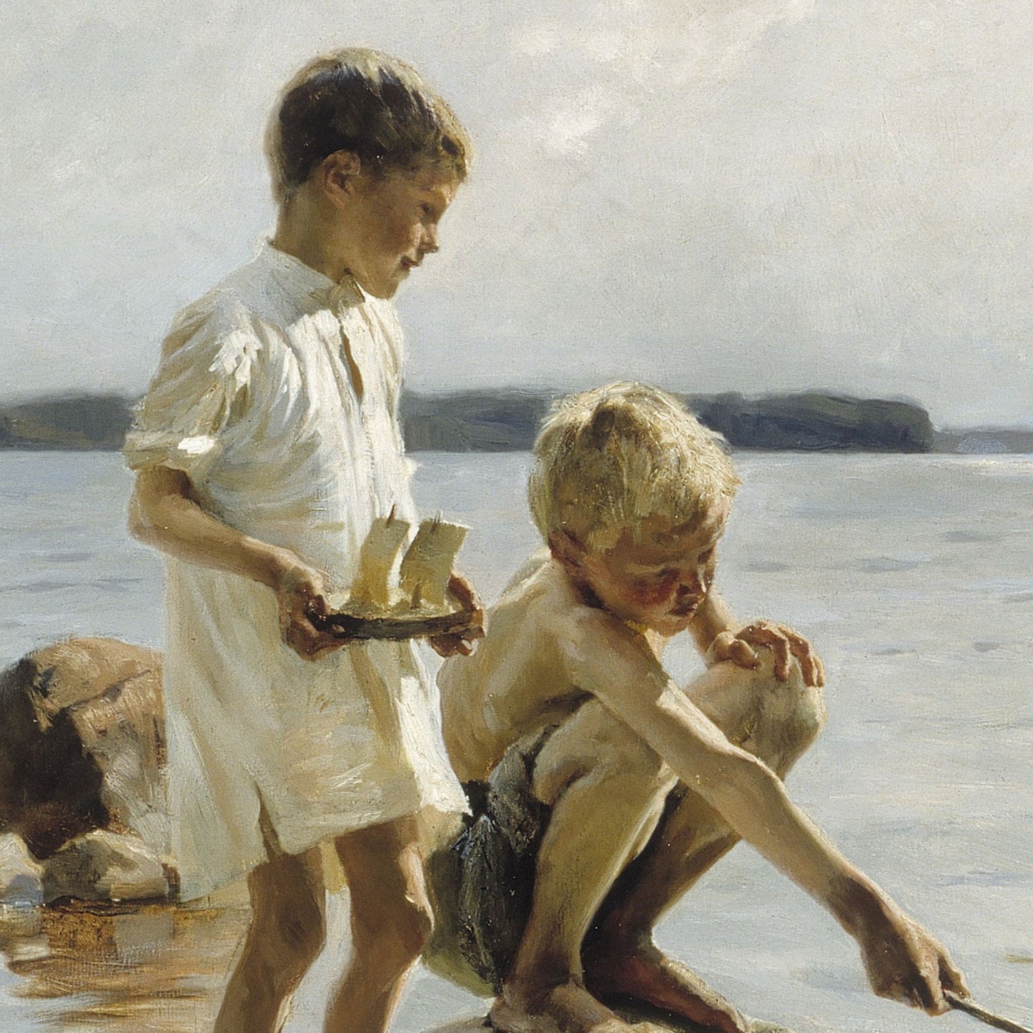 Boys Playing on the Shore by Albert Edelfelt, 3d Printed with texture and brush strokes looks like original oil painting