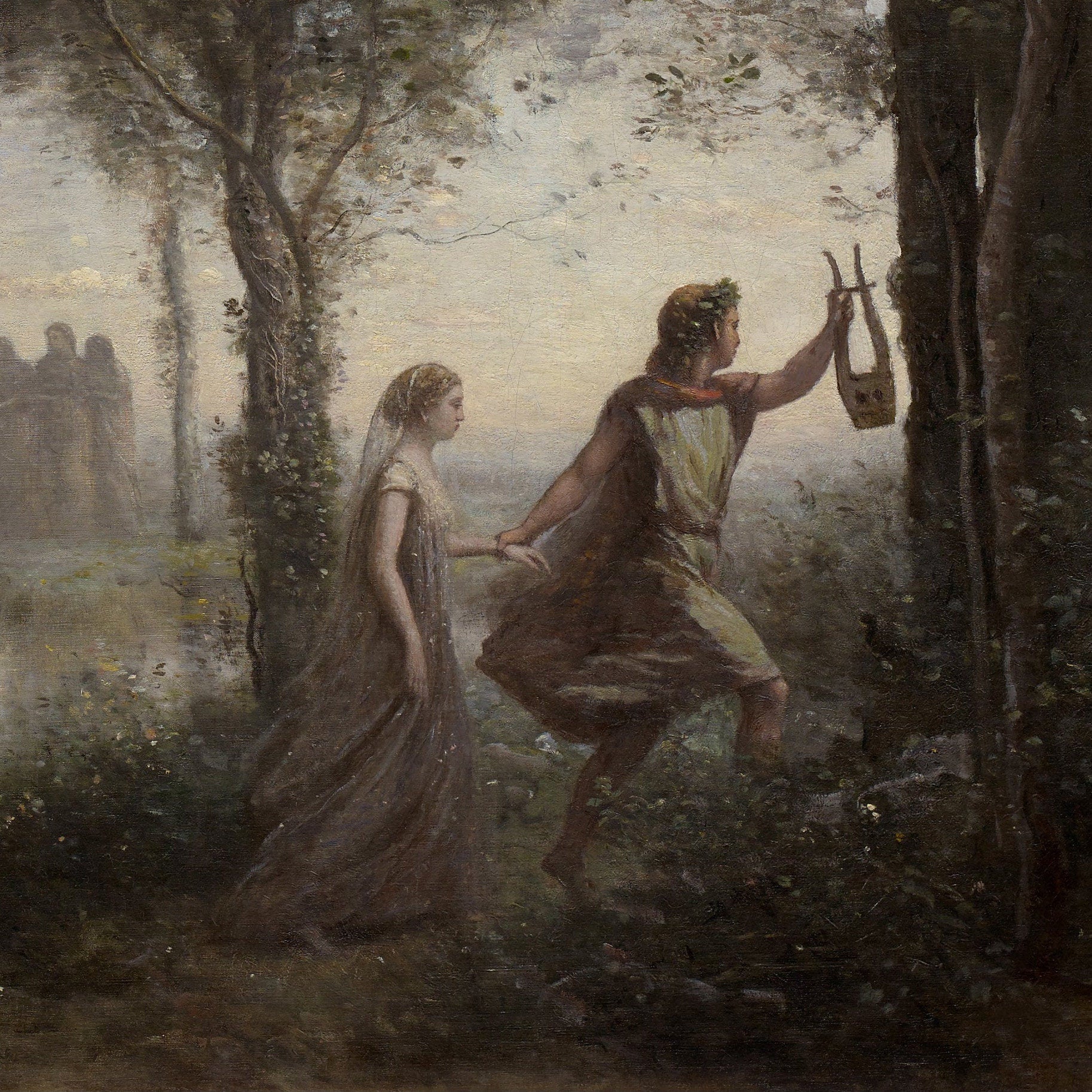 Orpheus Leading Eurydice by Jean Baptiste Corot, 3d Printed with texture and brush strokes looks like original oil painting