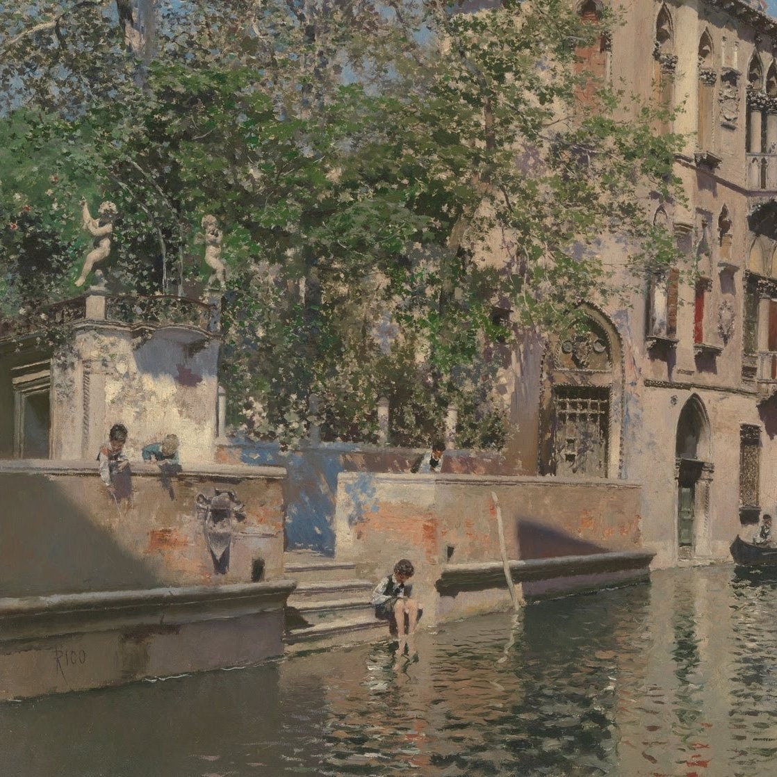 3D Printed Venice Canal Art: Martín Rico Textured Oil Painting Reproduction