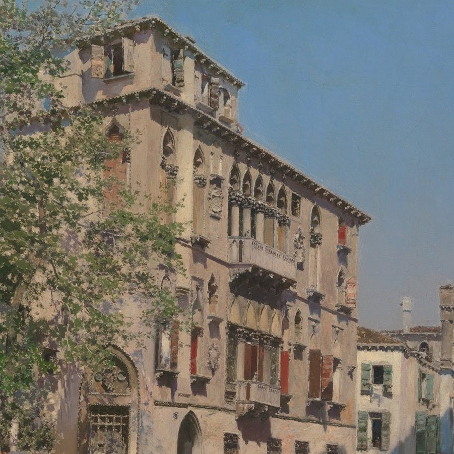 3D Printed Venice Canal Art: Martín Rico Textured Oil Painting Reproduction