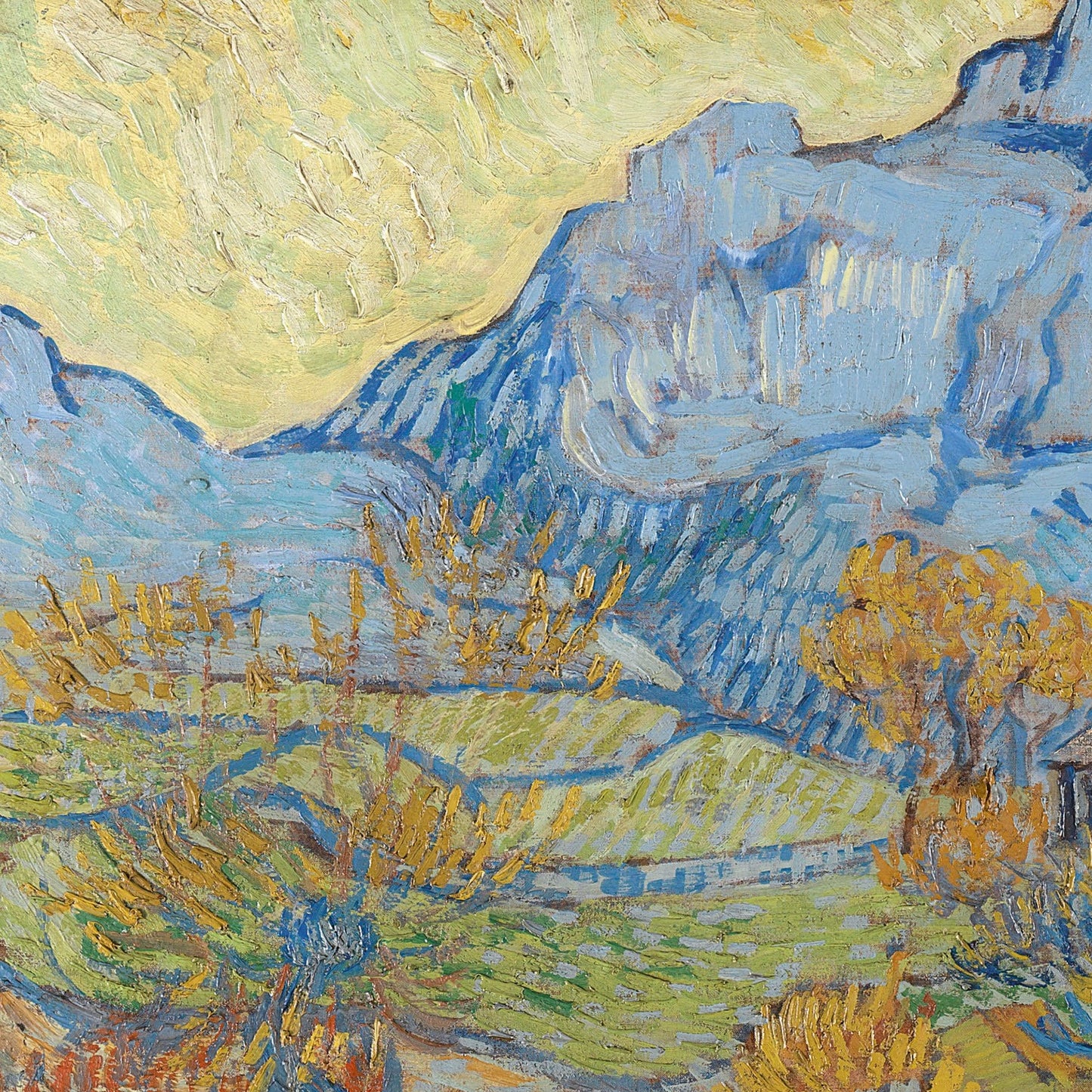 Wheat Fields in A Mountainous by Vincent Van Gogh, 3d Printed with texture and brush strokes looks like original oil painting