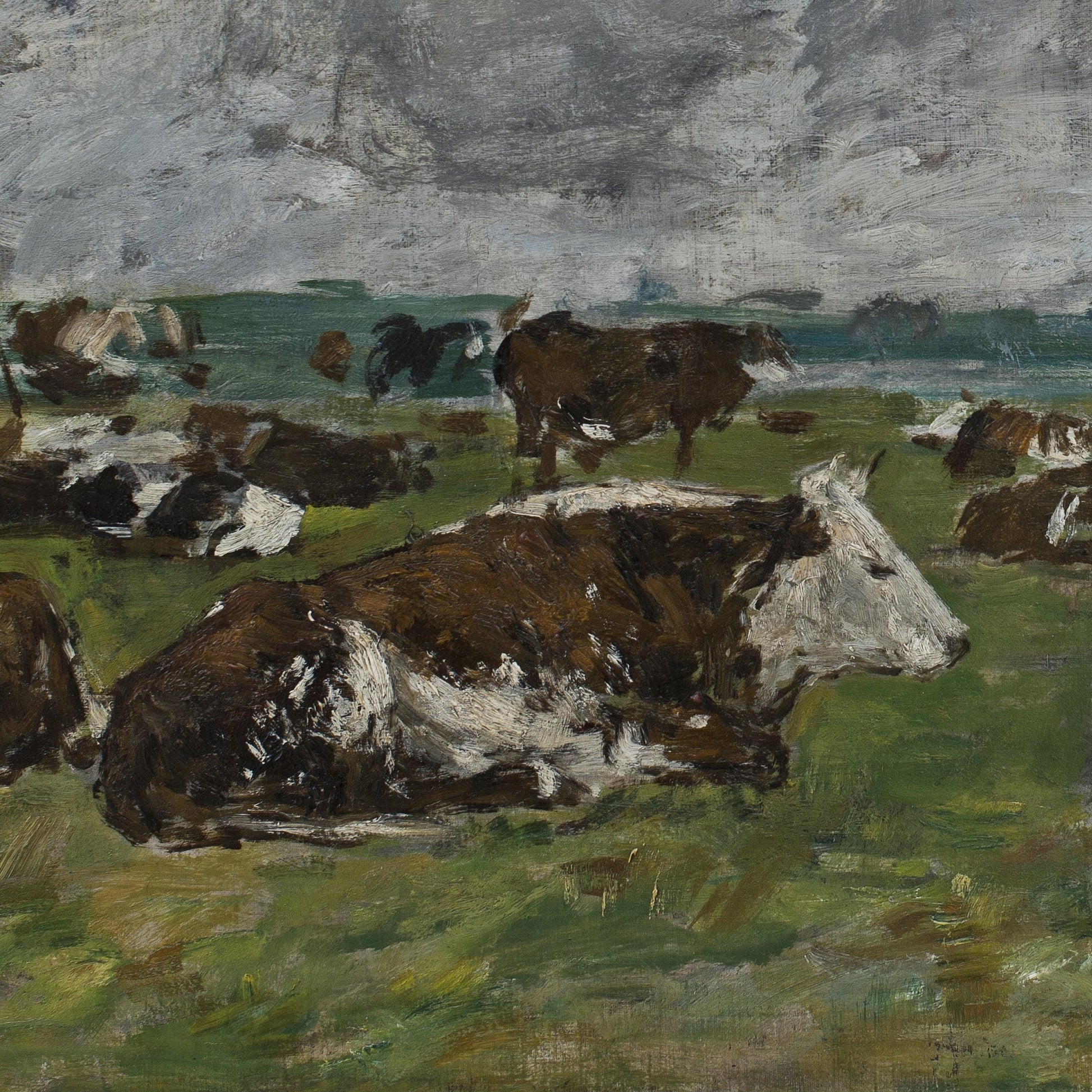 Troupeau de vaches sous un ciel orageux by Eugene Boudin, 3d Printed with texture and brush strokes looks like original oil painting