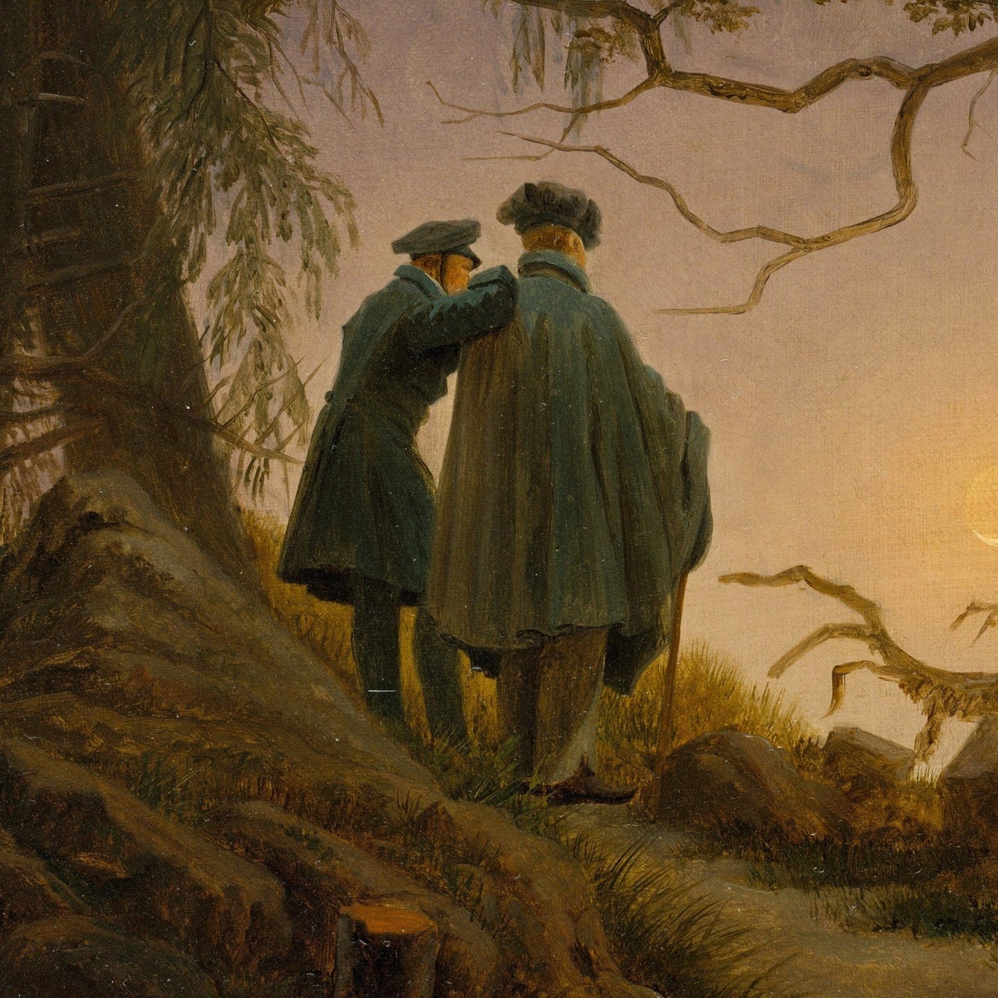 Two Men Contemplating by Caspar David Friedrich, 3d Printed with texture and brush strokes looks like original oil painting.