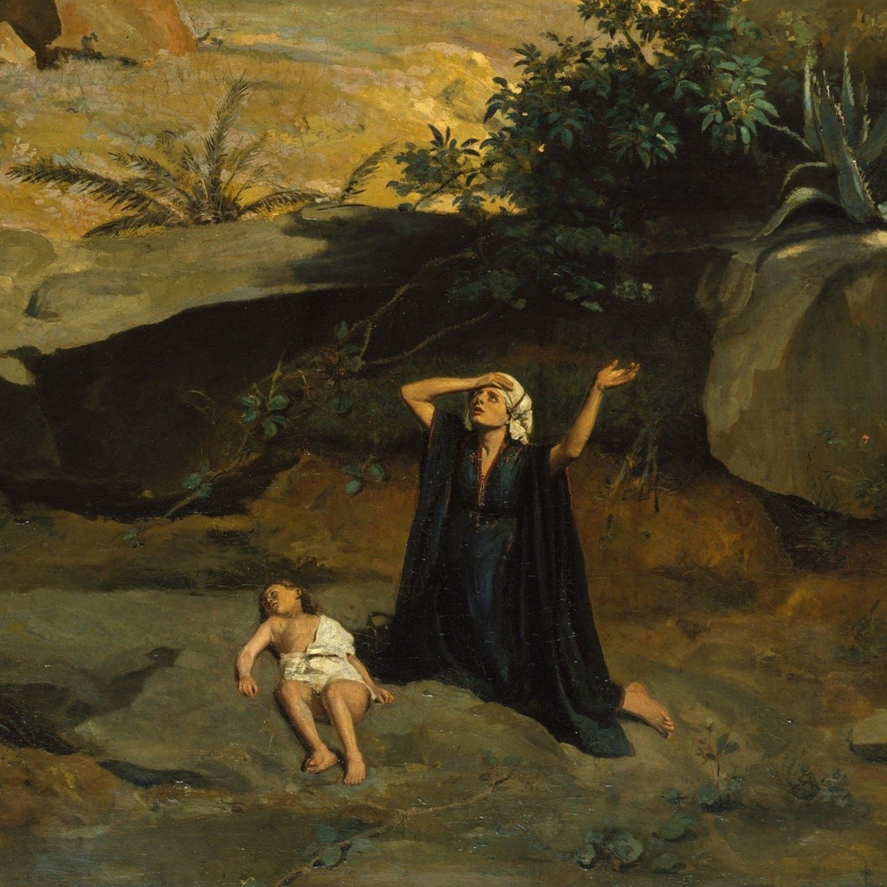 Hagar in the Wilderness 3D Print: Jean-Baptiste Camille Corot Textured Oil Painting