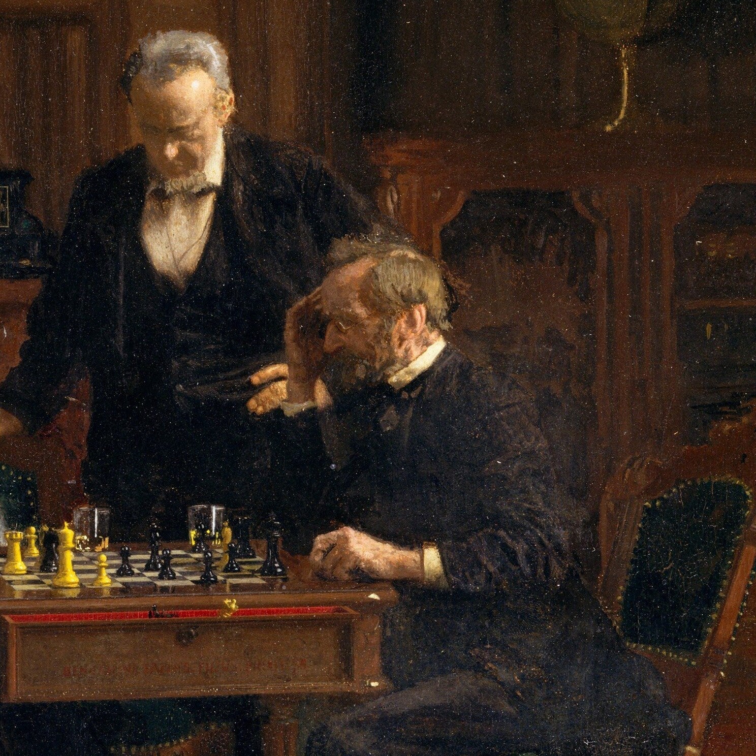 The Chess Players by Thomas Eakins, 3d Printed with texture and brush strokes looks like original oil painting.