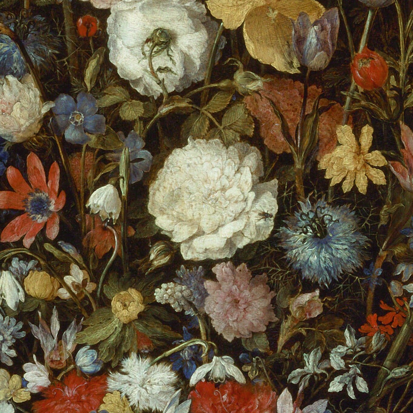 Jan Brueghel Flowers in Wooden Vessel: 3D Textured Print