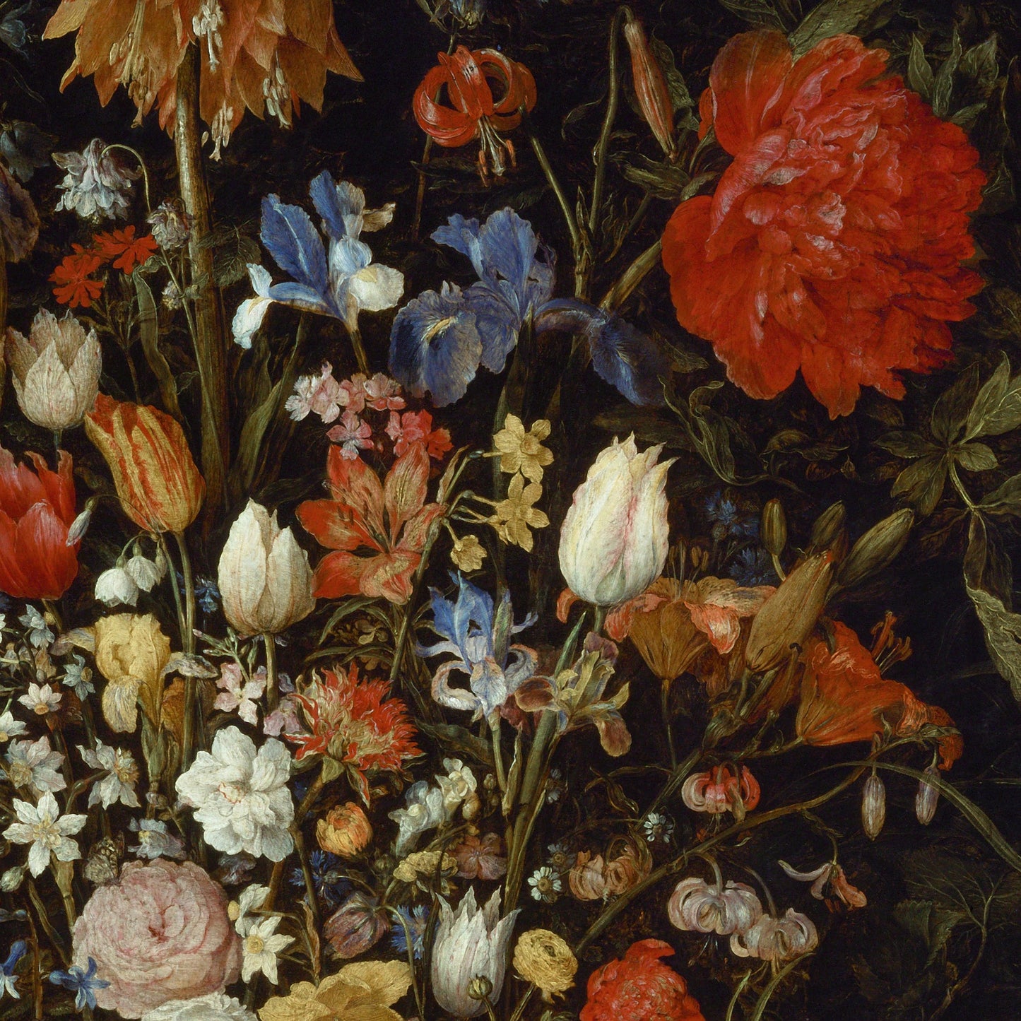 Jan Brueghel Flowers in Wooden Vessel: 3D Textured Print
