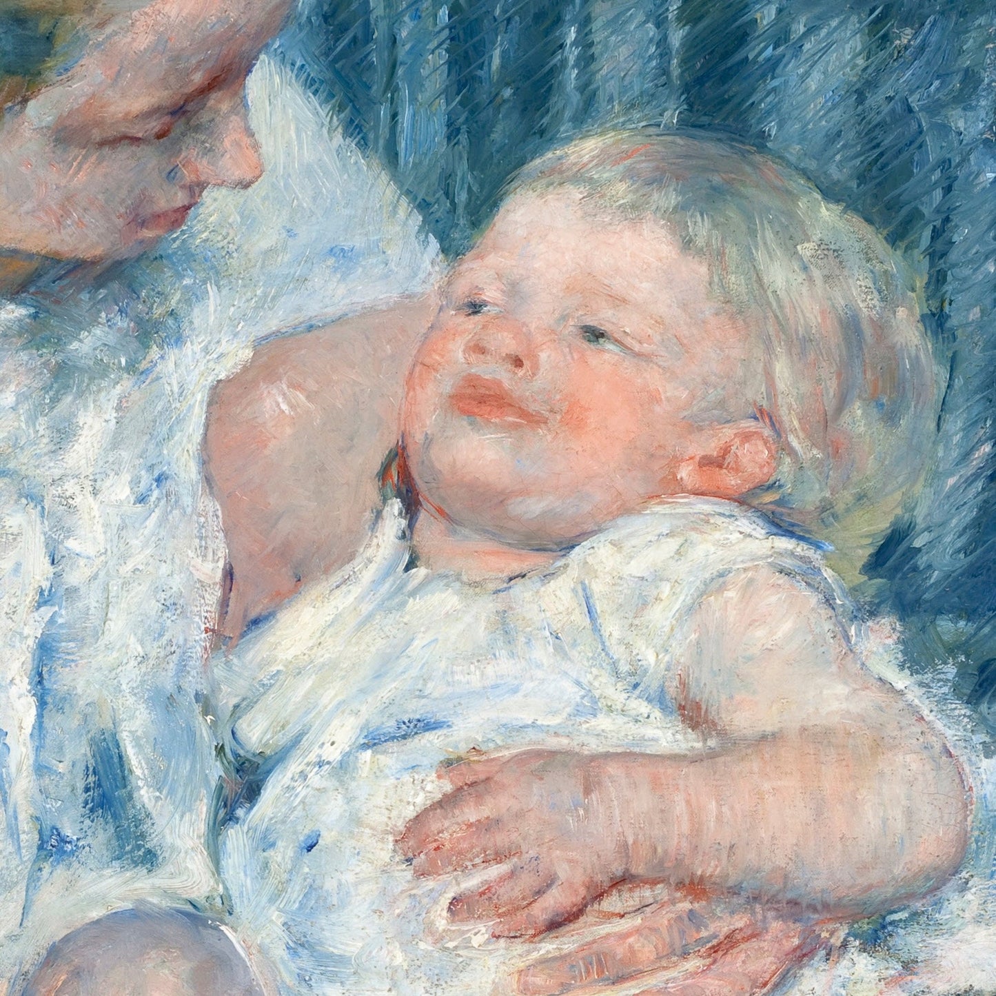 Mother About to Wash Her Sleepy Child by Mary Cassatt, 3d Printed with texture and brush strokes looks like original oil painting.