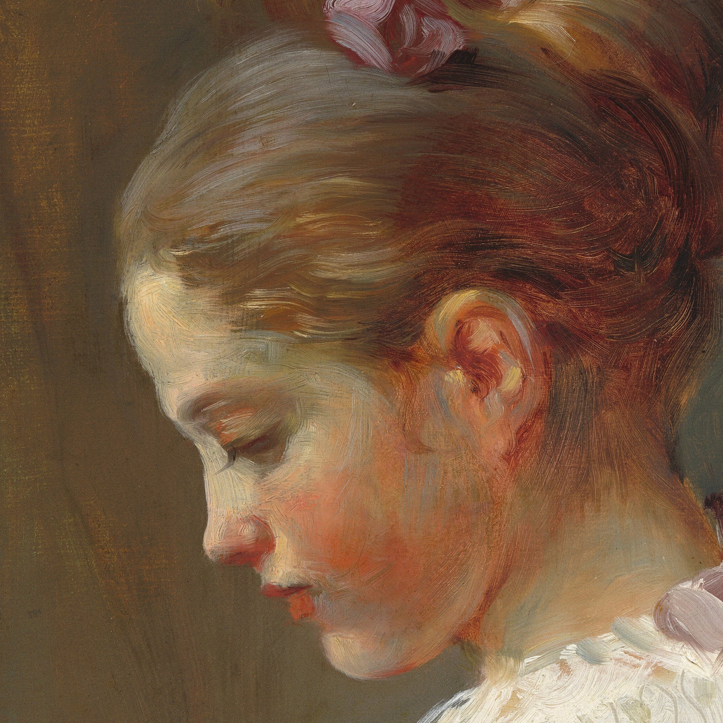 Young Girl Reading by Jean Honore Fragonard, 3d Printed with texture and brush strokes looks like original oil painting.