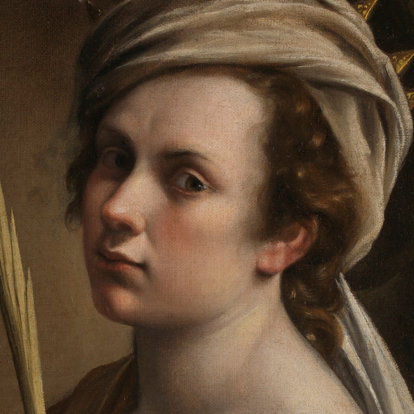 Portrait as Saint Catherine by Artemisia Gentileschi, 3d Printed with texture and brush strokes looks like original oil painting.