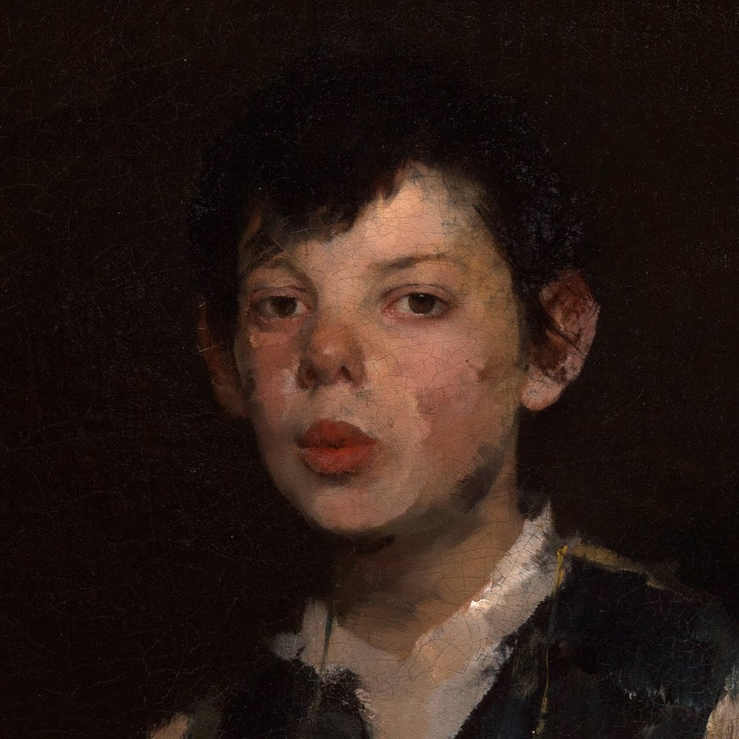The Whistling Boy 3D Print: Frank Duveneck Textured Oil Painting Reproduction