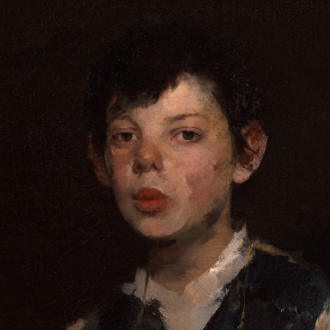 The Whistling Boy by Frank Duveneck, 3d Printed with texture and brush strokes looks like original oil painting.