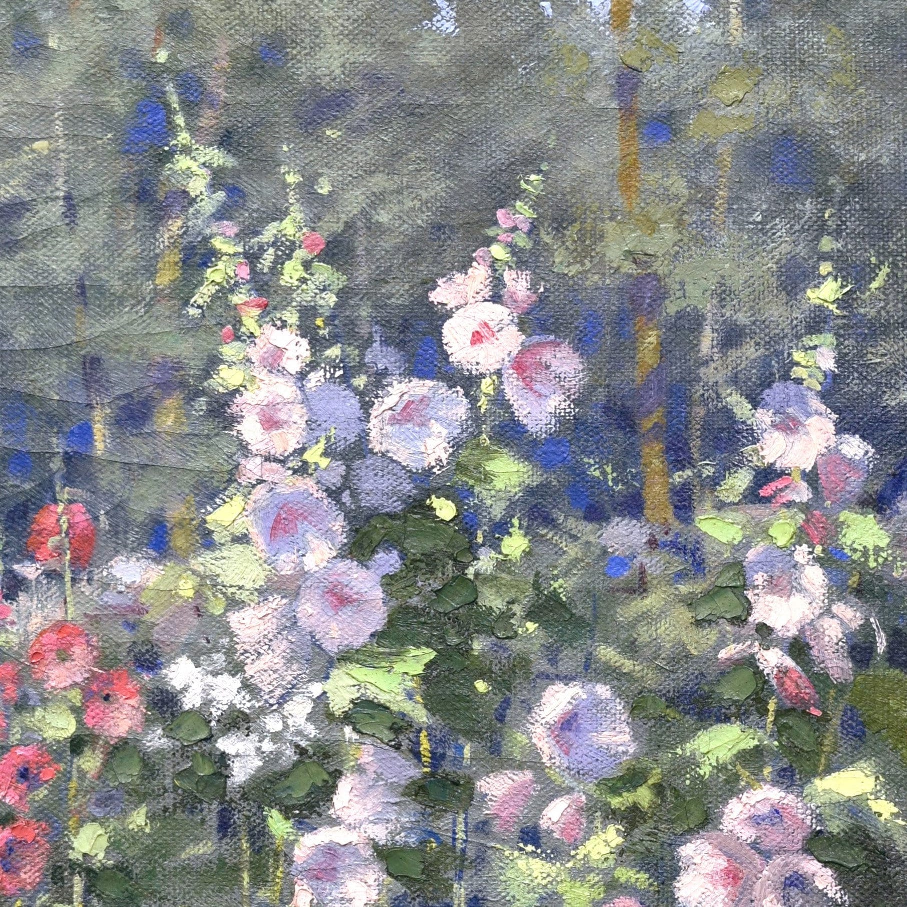 Hollyhocks 3D Print by Mary Hiester Reid: Textured Floral Art