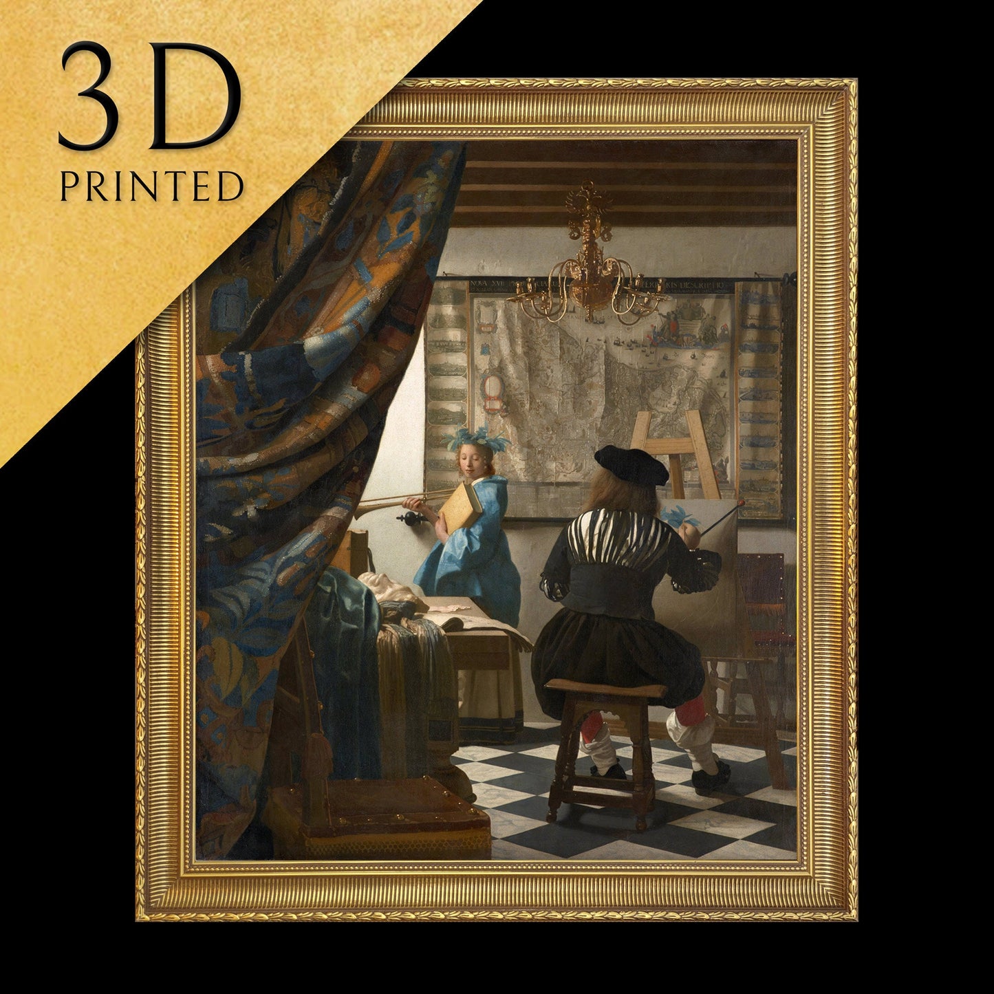 The Art of Painting by Johannes Vermeer, 3d Printed with texture and brush strokes looks like original oil painting