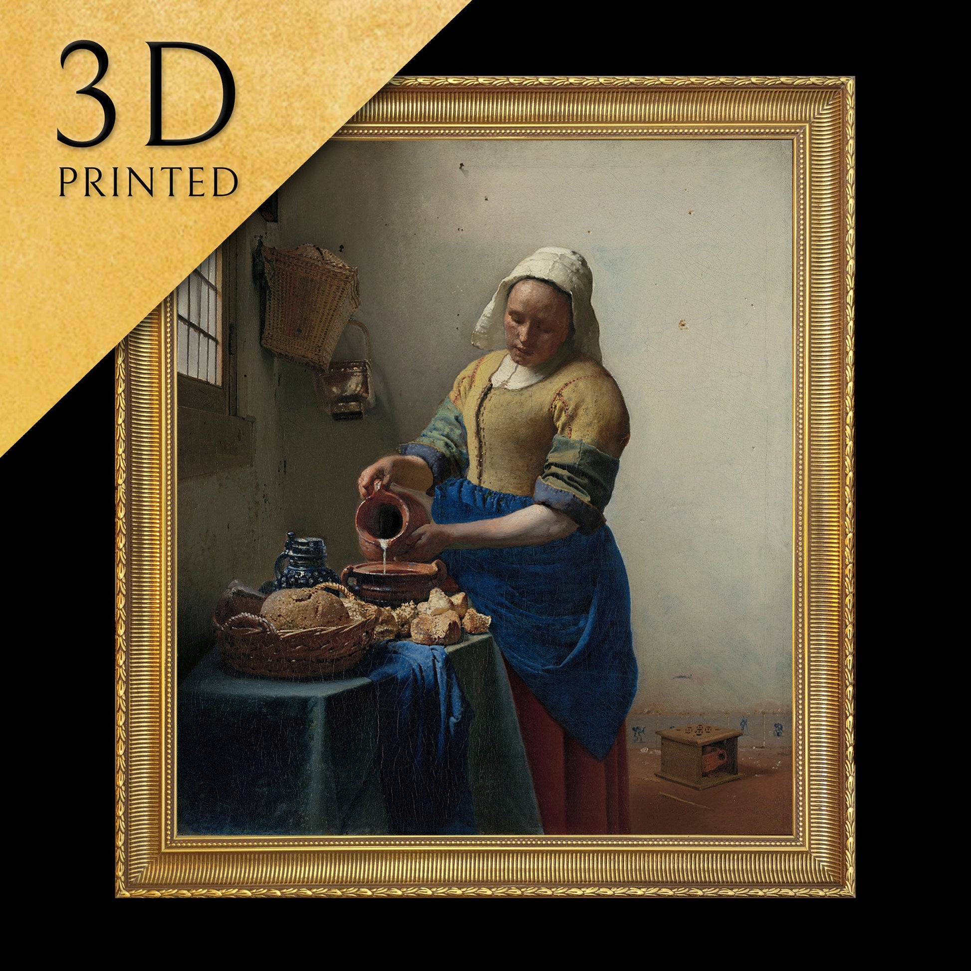 The Milkmaid by Johannes Vermeer, 3d Printed with texture and brush strokes looks like original oil painting