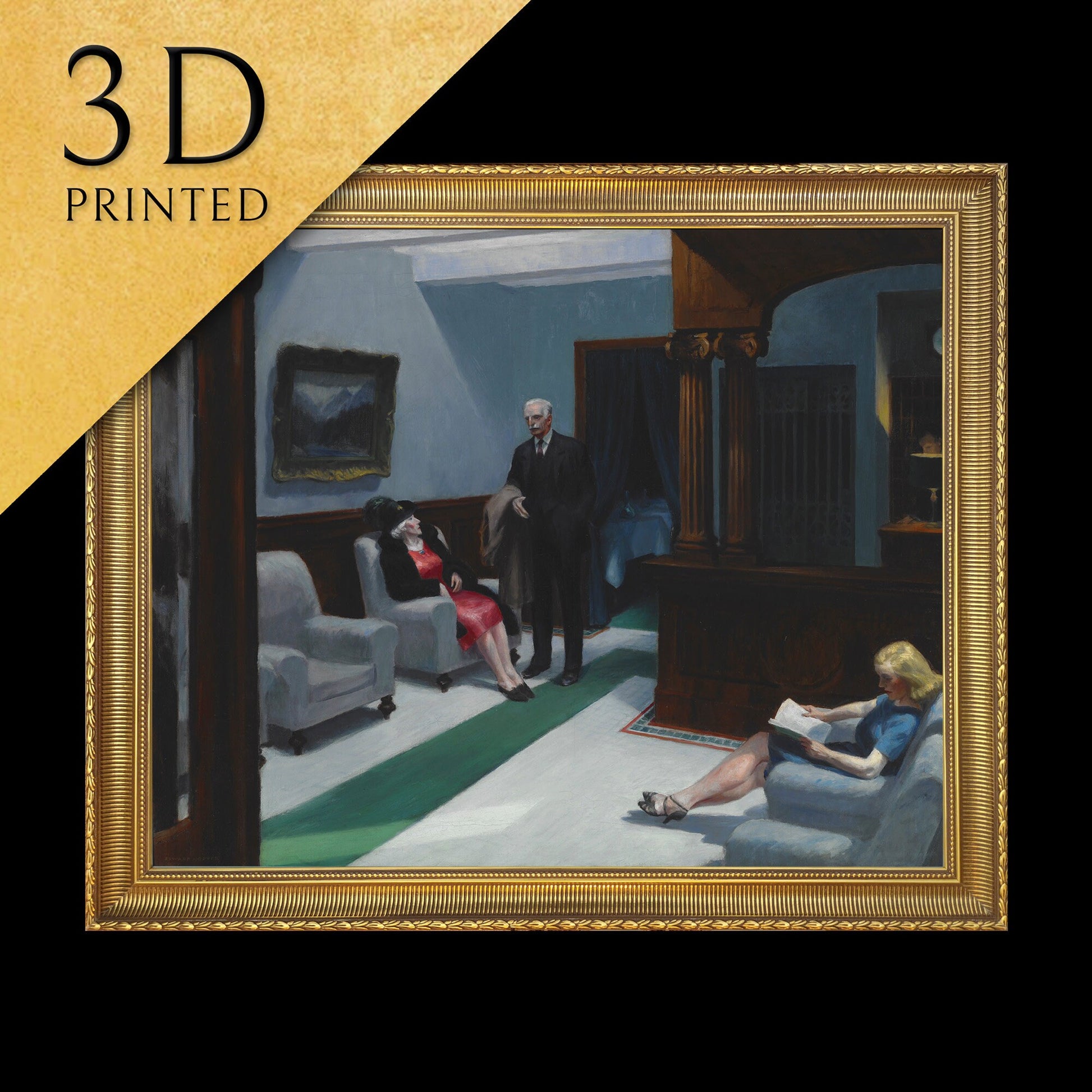 Hotel Lobby by Edward Hopper, 3d Printed with texture and brush strokes looks like original oil painting.