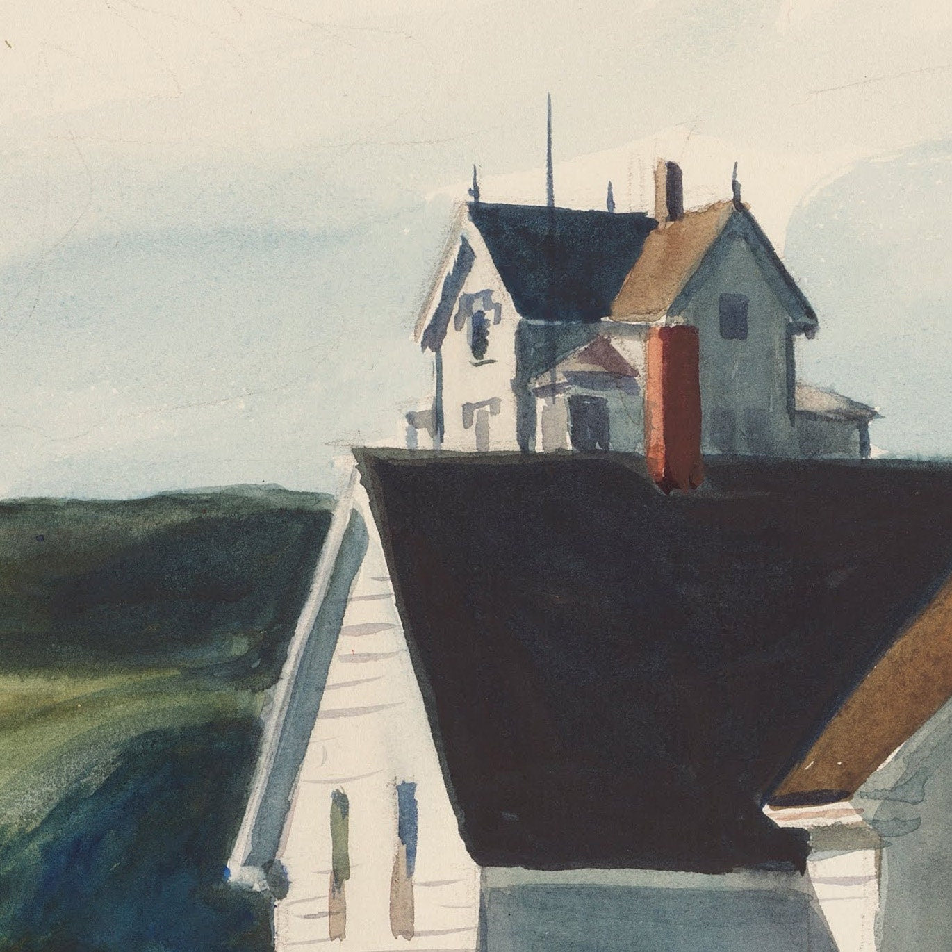 Edward Hopper Print: Hill and Houses, Cape Elizabeth, 3D Textured Art