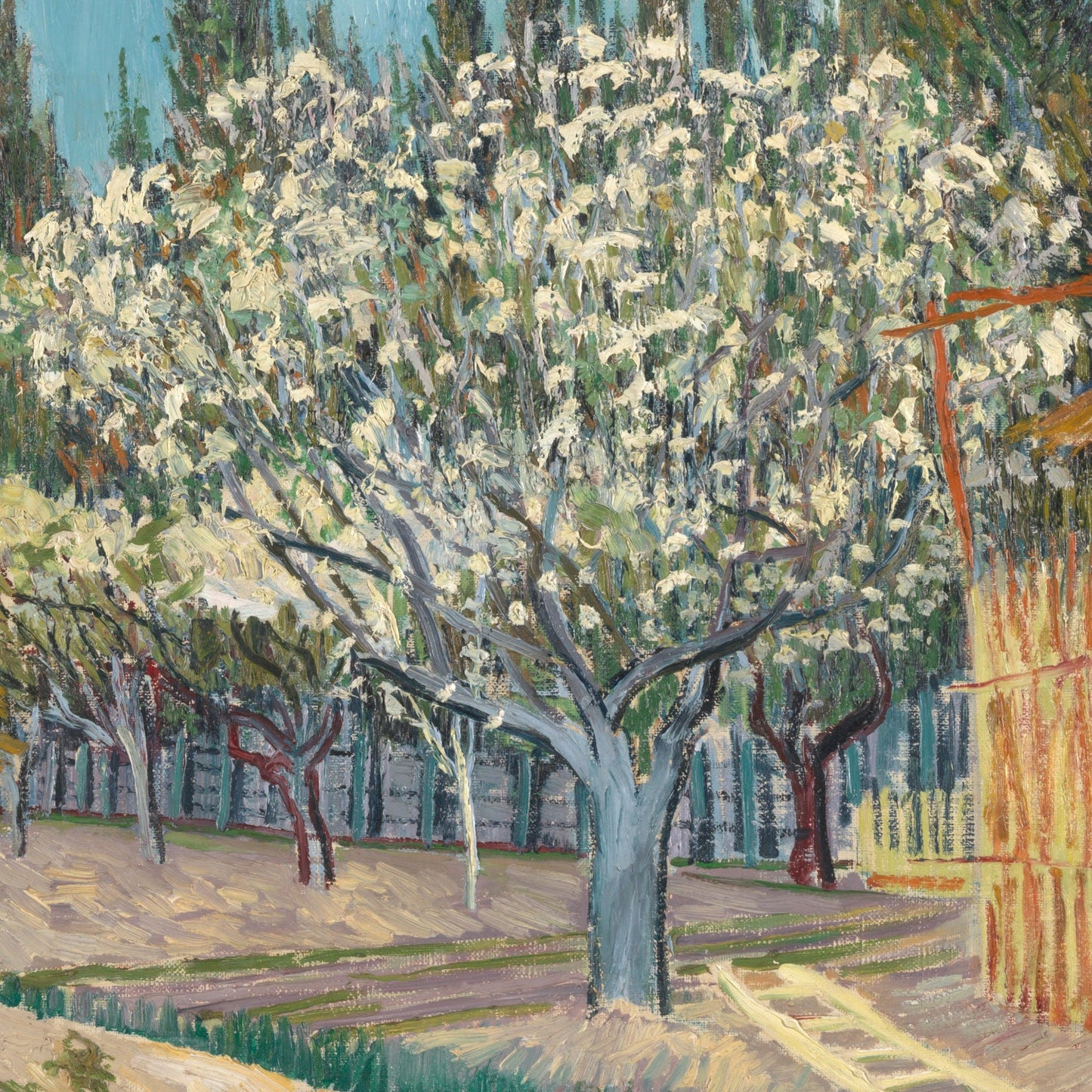 Orchard bordered by cypresses by Vincent Van Gogh, 3d Printed with texture and brush strokes looks like original oil painting.