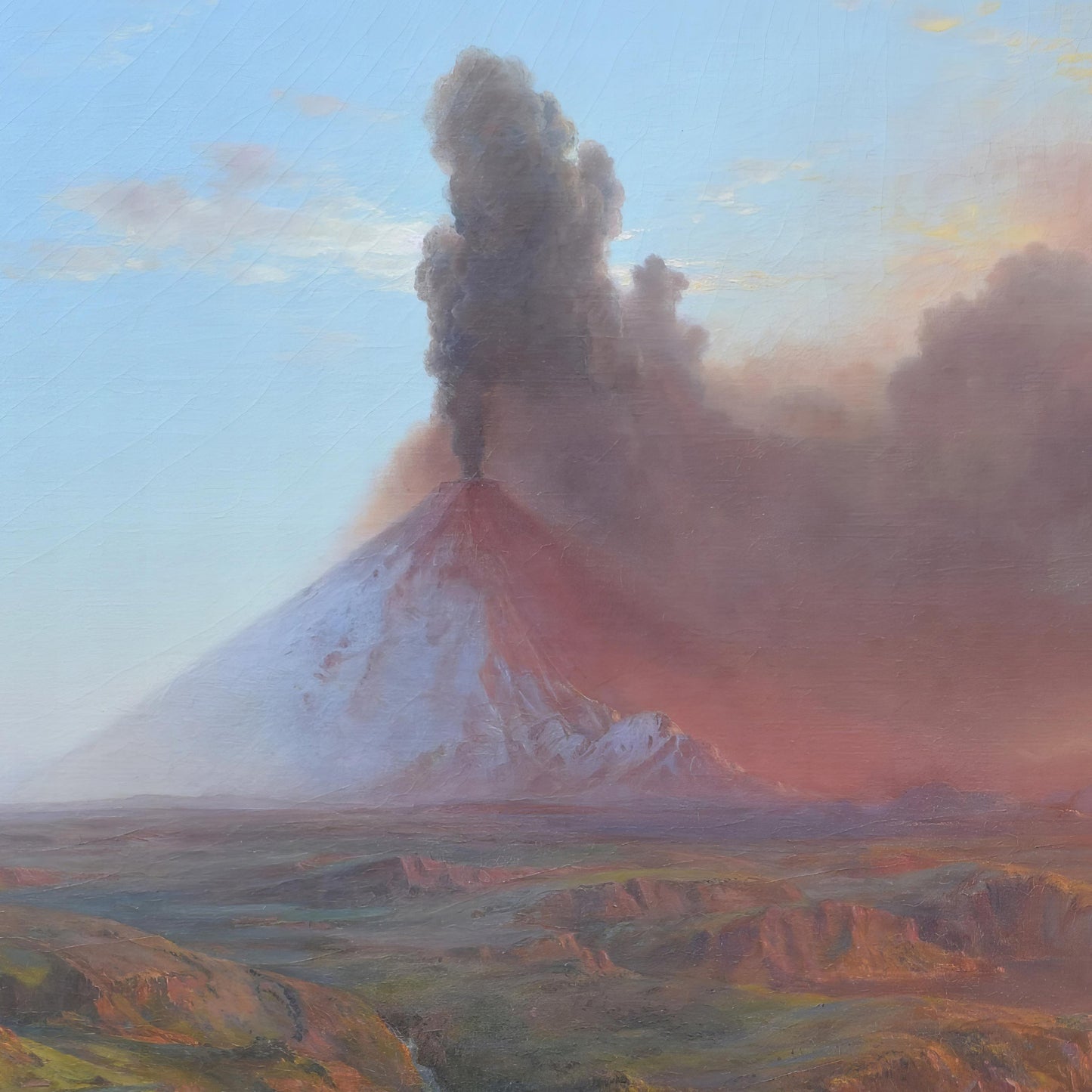 Cotopaxi by DeWitt Boutelle and Frederic Church,3d Printed with texture and brush strokes looks like original oil painting, sunset art print