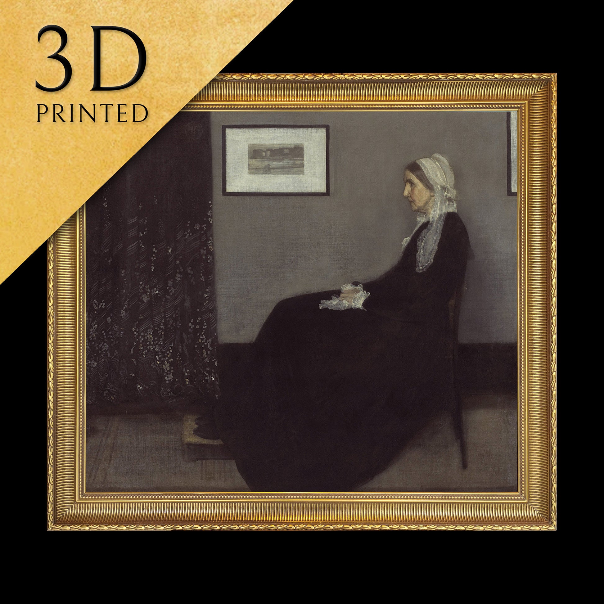 Portrait of the Artist's Mother by James Abbott McNeill Whistler, 3d Printed with texture and brush strokes looks like original.