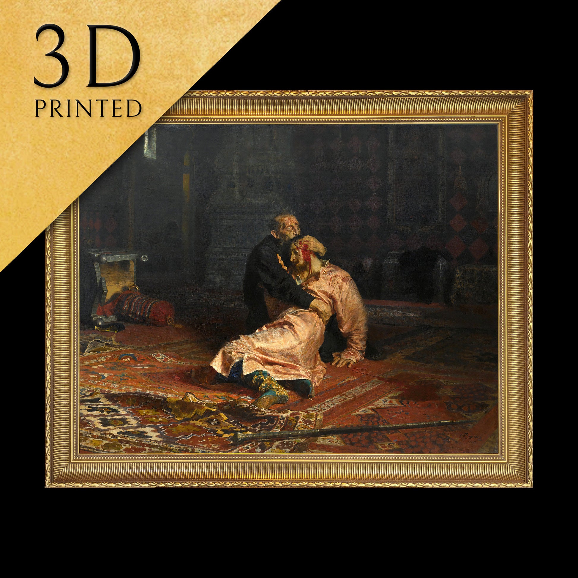 Ivan the Terrible and His Son Ivan by Ilya Repin, 3d Printed with texture and brush strokes looks like original oil painting.