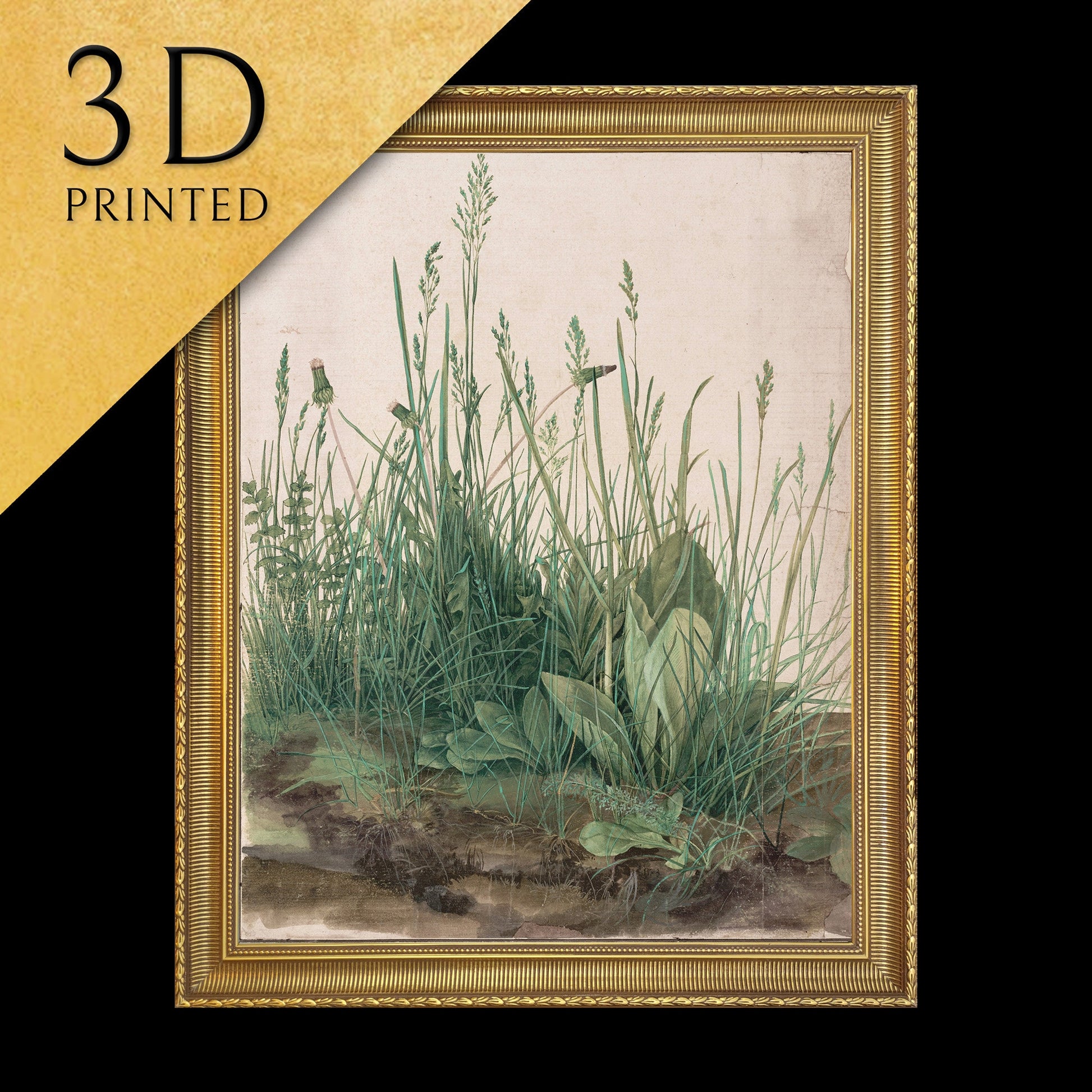 The Large Piece of Turf by Albrecht Dürer, 3d Printed with texture and brush strokes looks like original oil painting