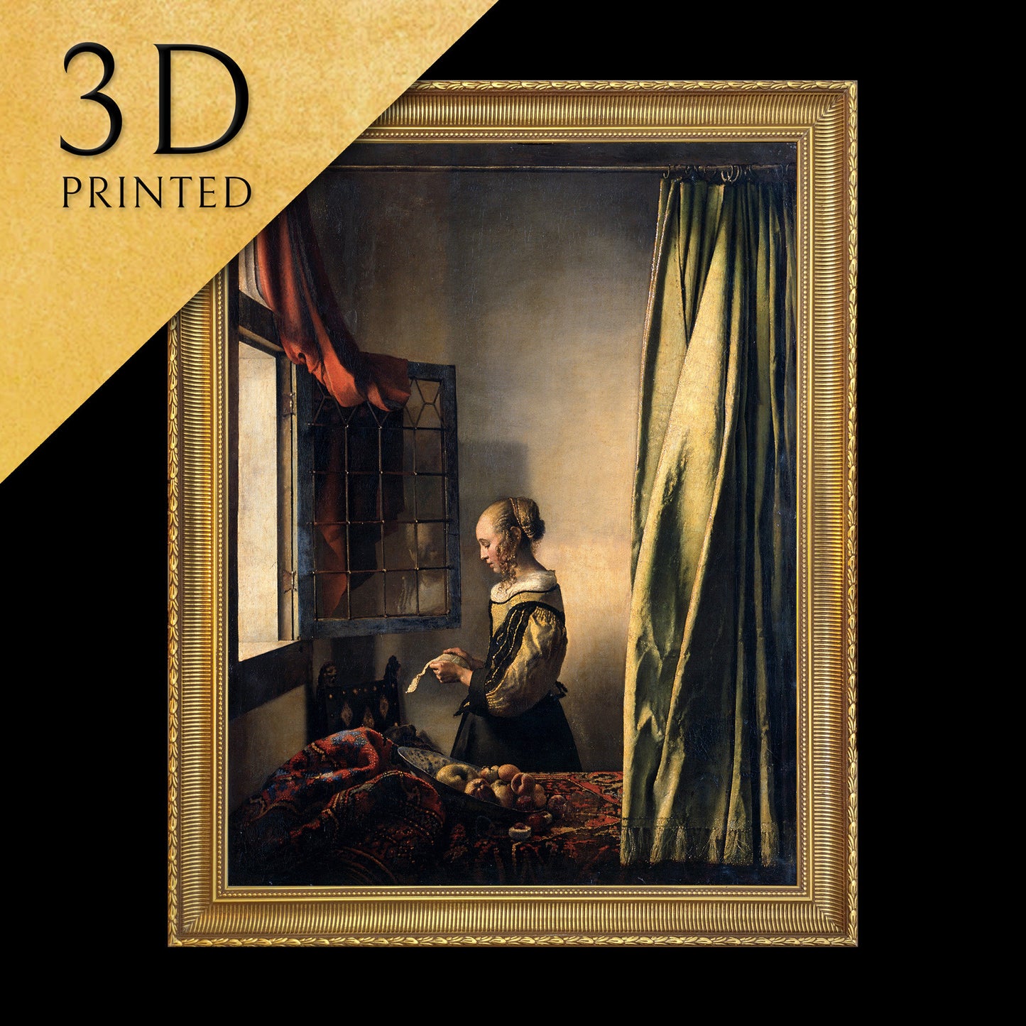 Girl Reading a Letter by Johannes Vermeer, 3d Printed with texture and brush strokes looks like original oil painting