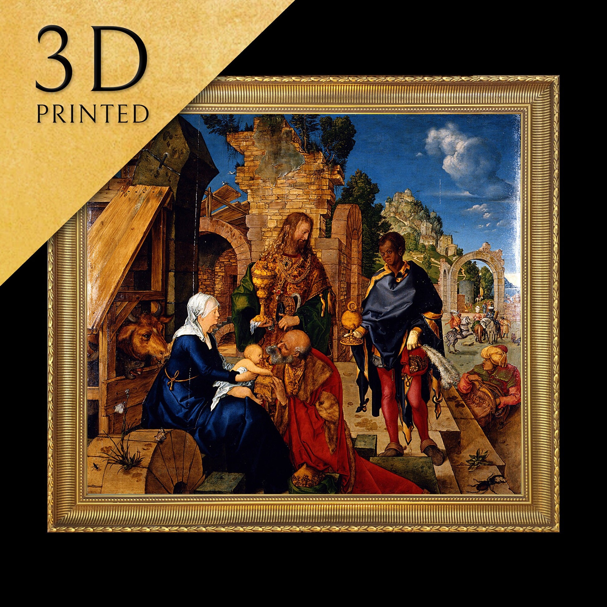 Adoration of the Magi by Albrecht Dürer, 3d Printed with texture and brush strokes looks like original oil painting