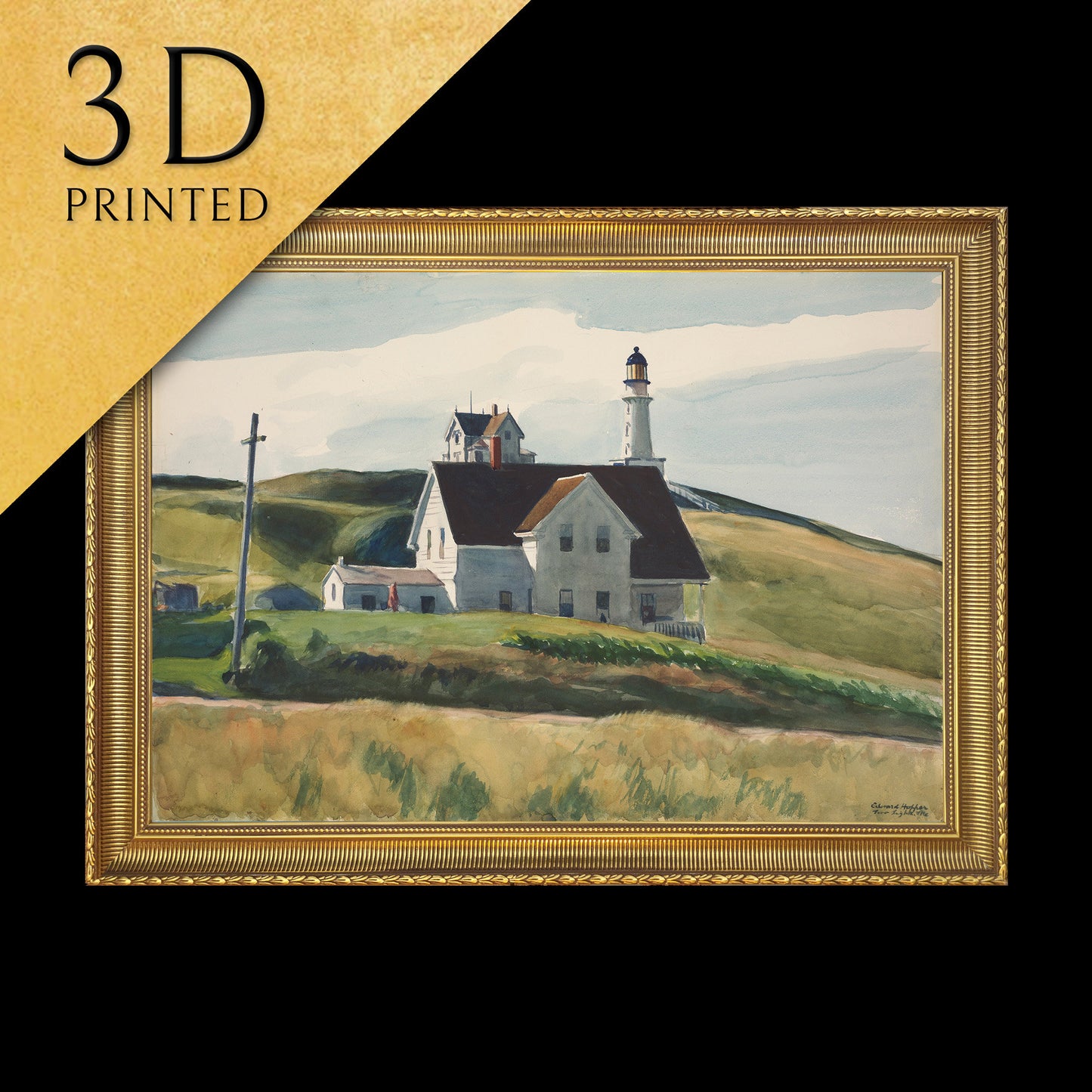 Hill and Houses, Cape Elizabeth by Edward Hopper, 3d Printed with texture and brush strokes looks like original oil painting.