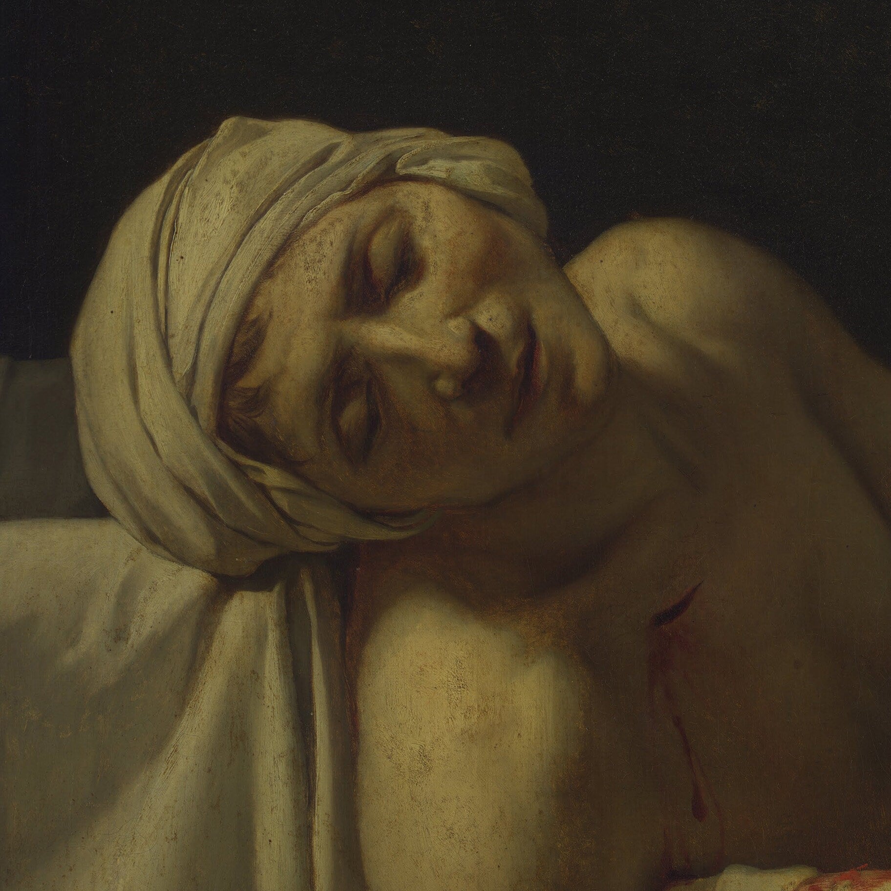 Marat Assassinated by Jacques Louis David, 3d Printed with texture and brush strokes looks like original oil painting.