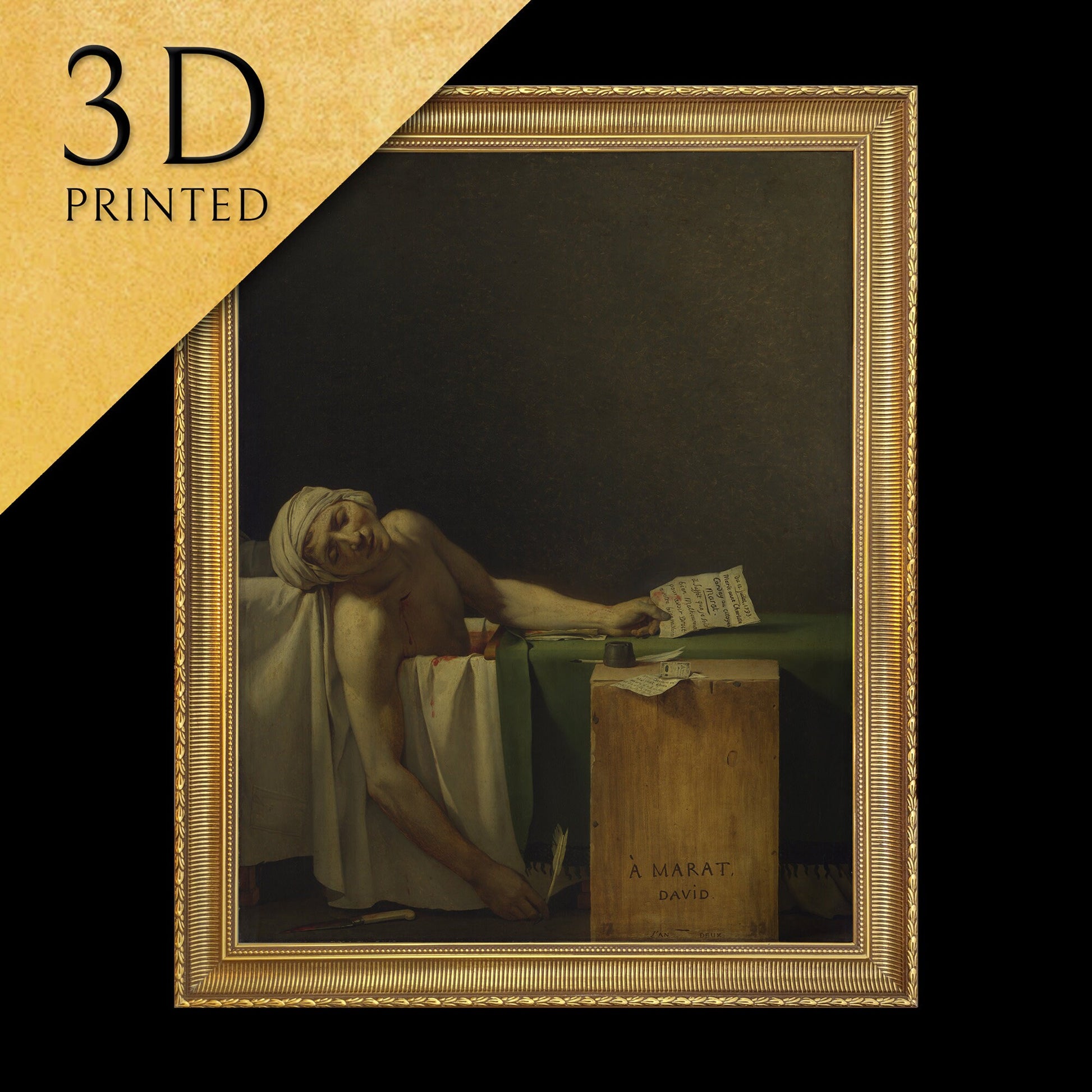 Marat Assassinated by Jacques Louis David, 3d Printed with texture and brush strokes looks like original oil painting.