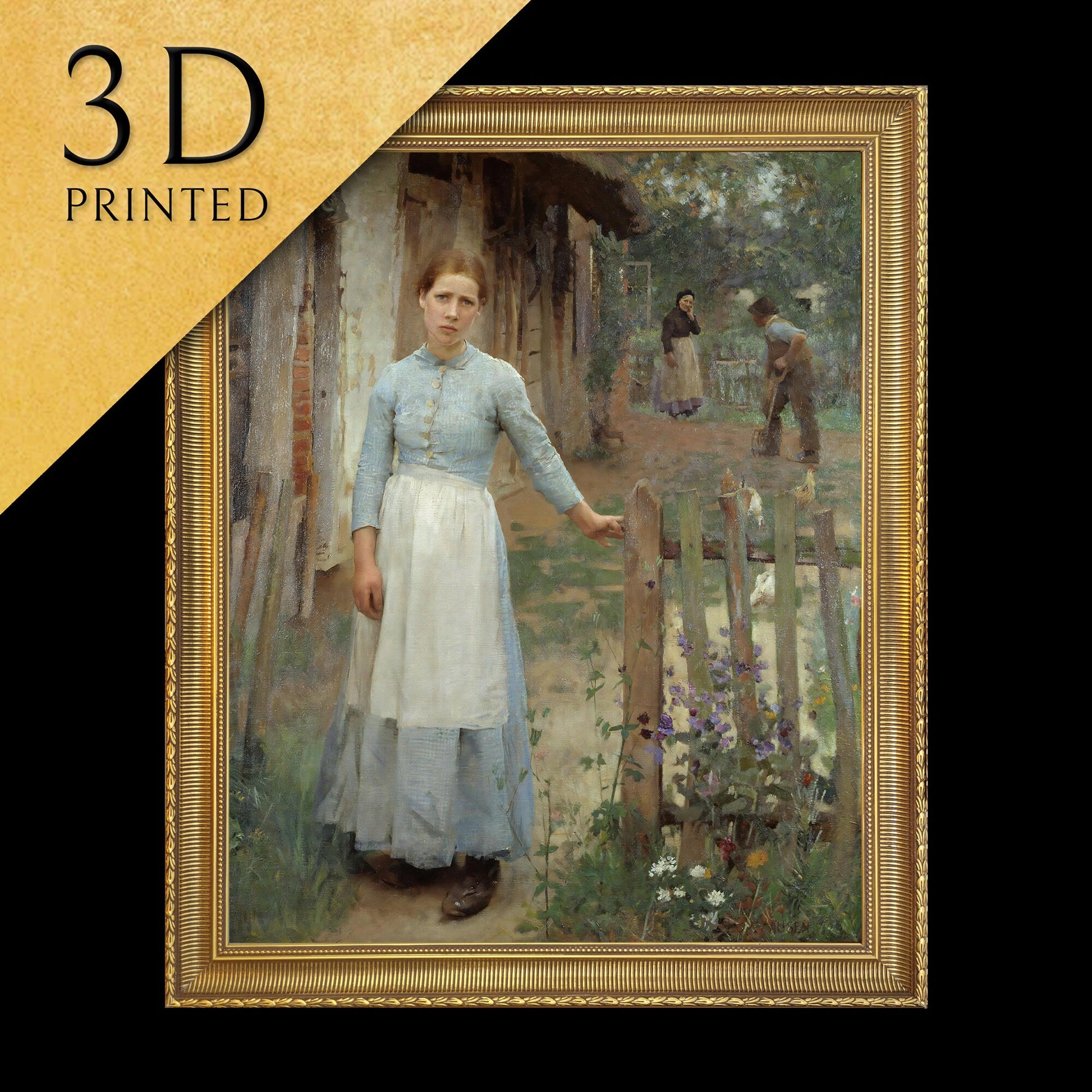 The Girl at the Gate by George Clausen, 3d Printed with texture and brush strokes looks like original oil painting.