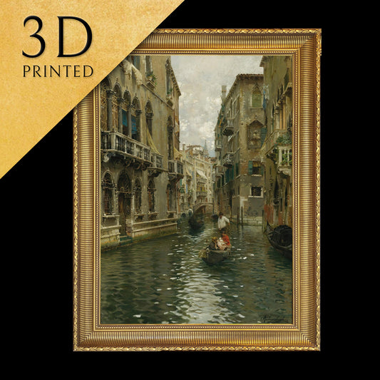 A Family Outing On A Venetian Canal by Rubens Santoro , 3d Printed with texture and brush strokes looks like original oil painting.