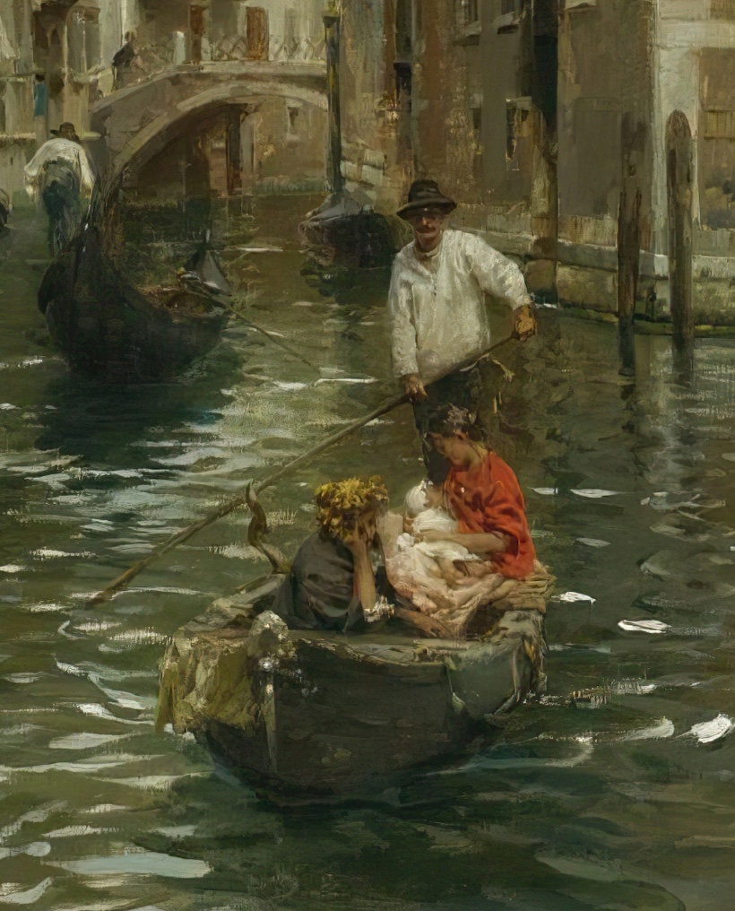Rubens Santoro Venetian Canal 3D Print: Textured Oil Painting Replica