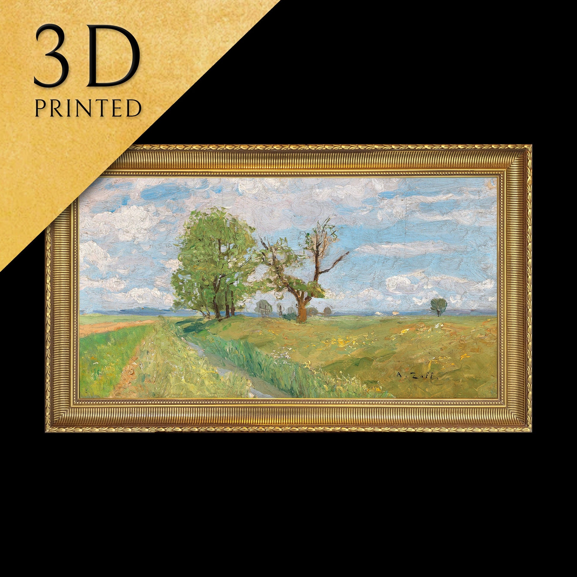 A Springtime Landscape with Creek by Alfred Zoff , 3d Printed with texture and brush strokes looks like original oil painting.