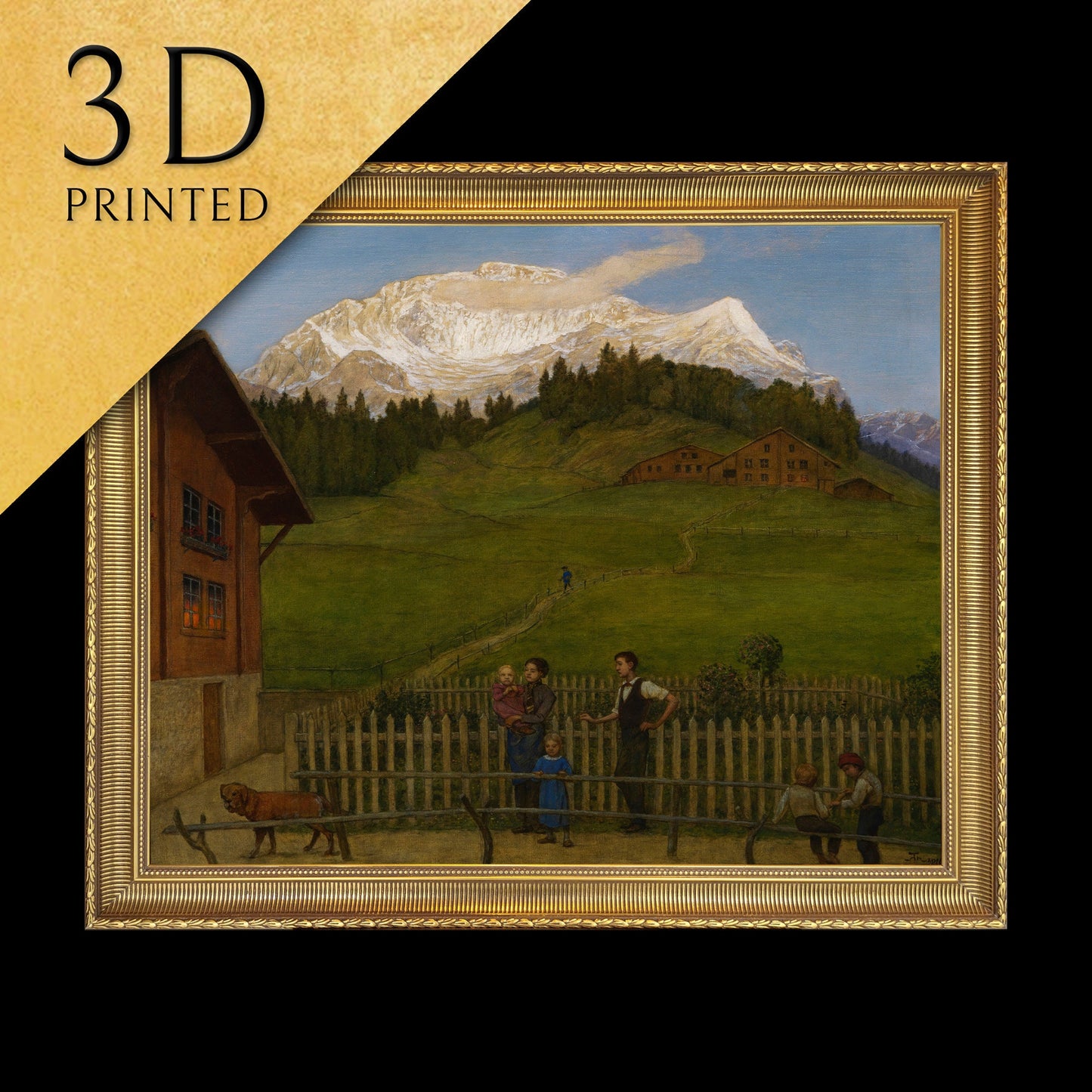 Abend in der Schweiz II by Hans Thoma, 3d Printed with texture and brush strokes looks like original oil painting.