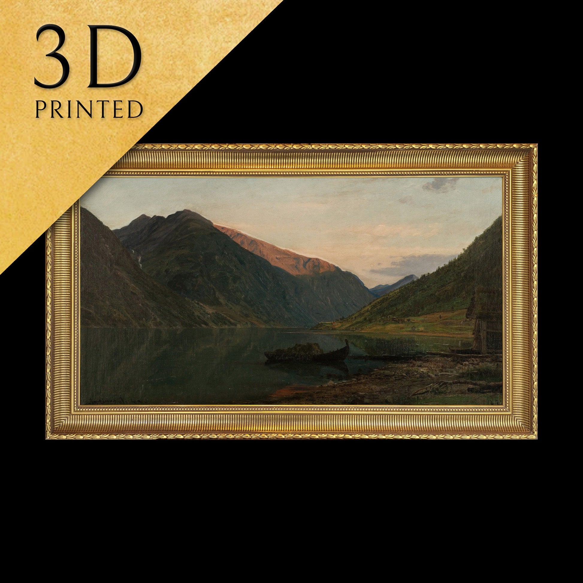 Aftenstemning, Fjærland by Amaldus Nielsen, 3d Printed with texture and brush strokes looks like original oil painting.