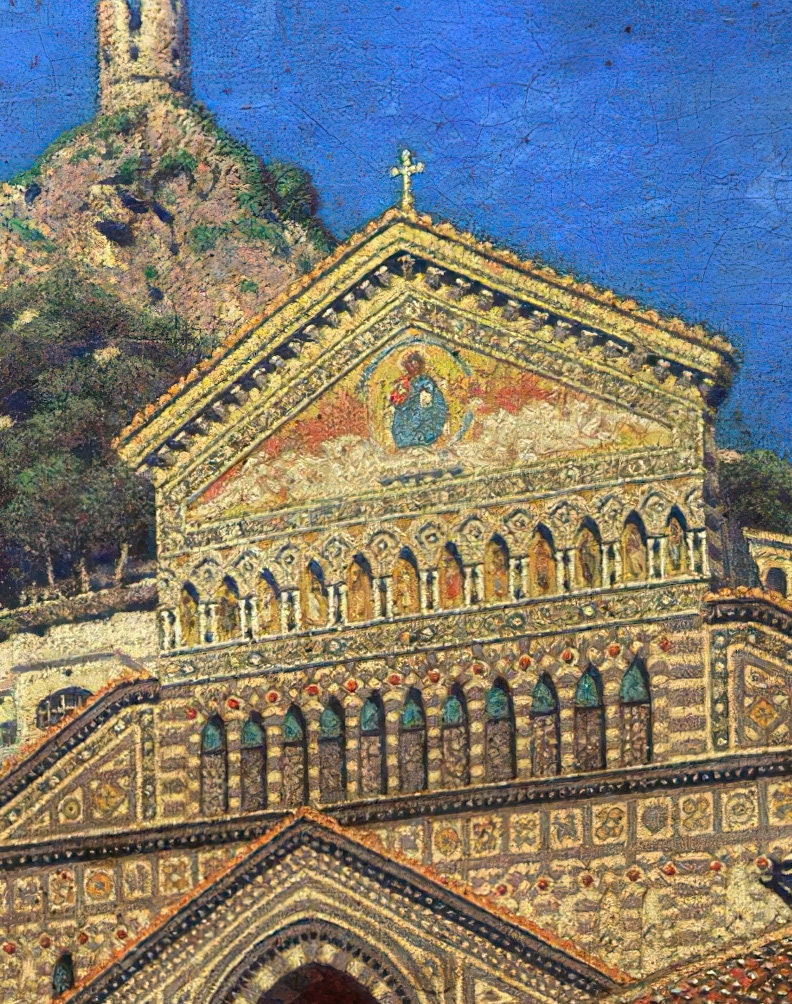 Amalfi Cathedral by Aleksander Gierymski, 3d Printed with texture and brush strokes looks like original oil painting.